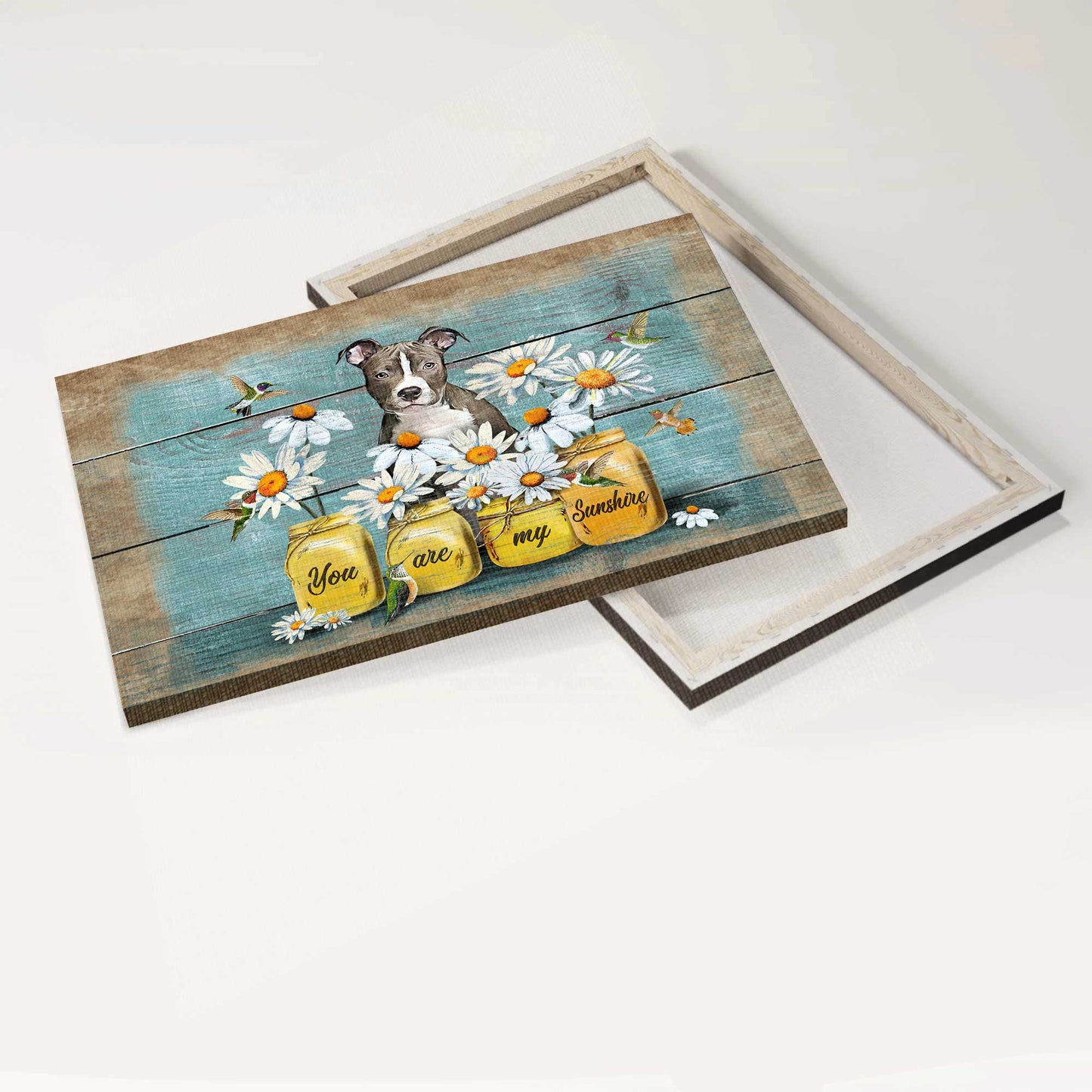 Pit Bull Landscape Canvas - Pit bull, Daisy painting Landscape Canvas - Gift For Pit Bull Lover - You are my sunshine