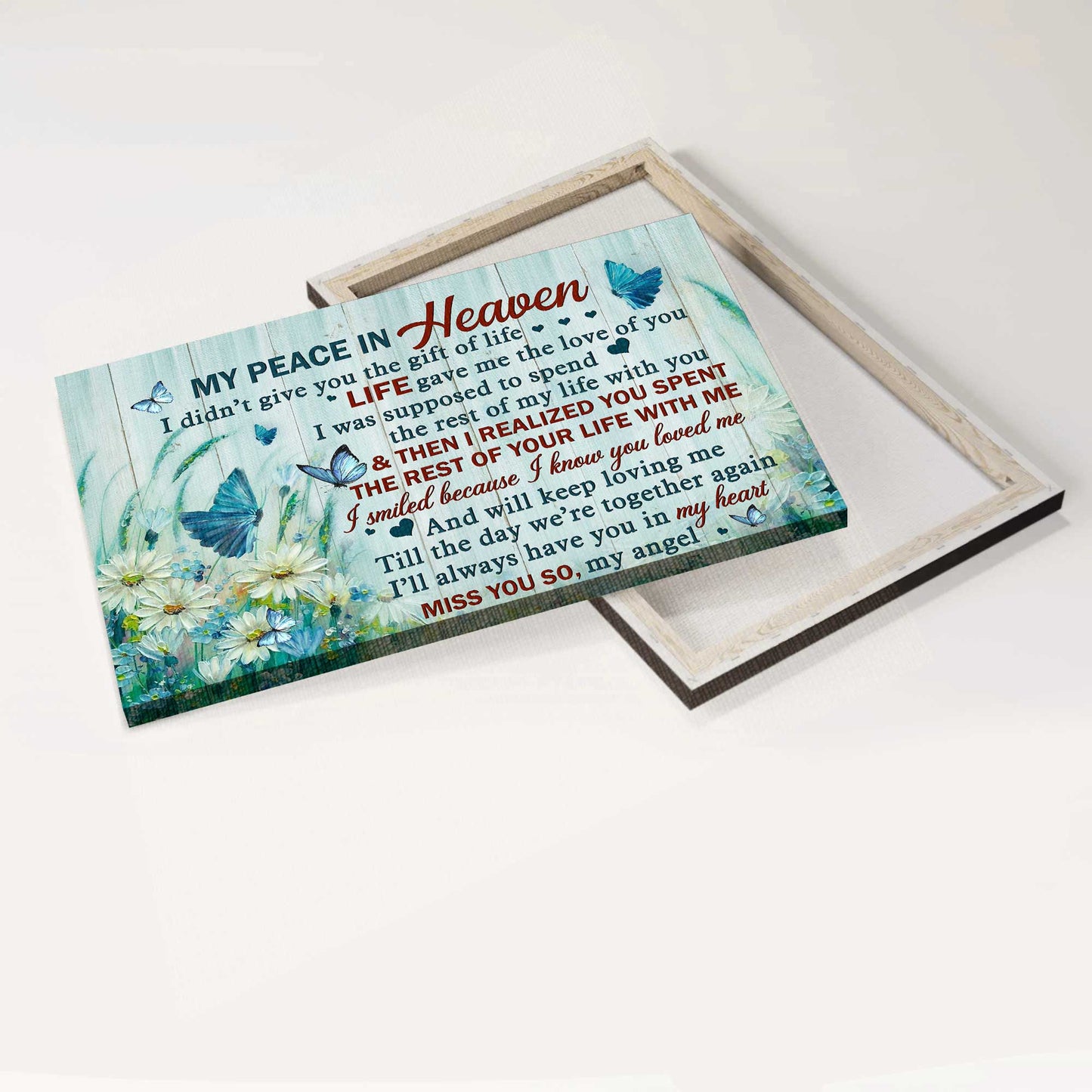 Memorial Landscape Canvas- Daisy field painting, Blue butterfly canvas- Gift for Christian- I smiled because I know you loved me