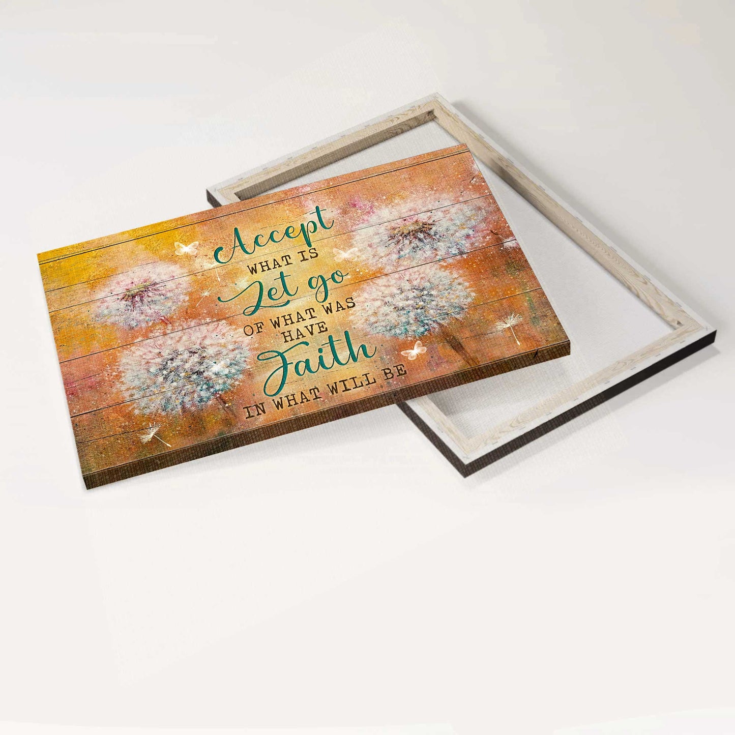Memorial Landscape Canvas- Beautiful Dandelion, Crystal Butterfly Canvas- Gift For Members Family- Accept What Is Let Go Of What Was