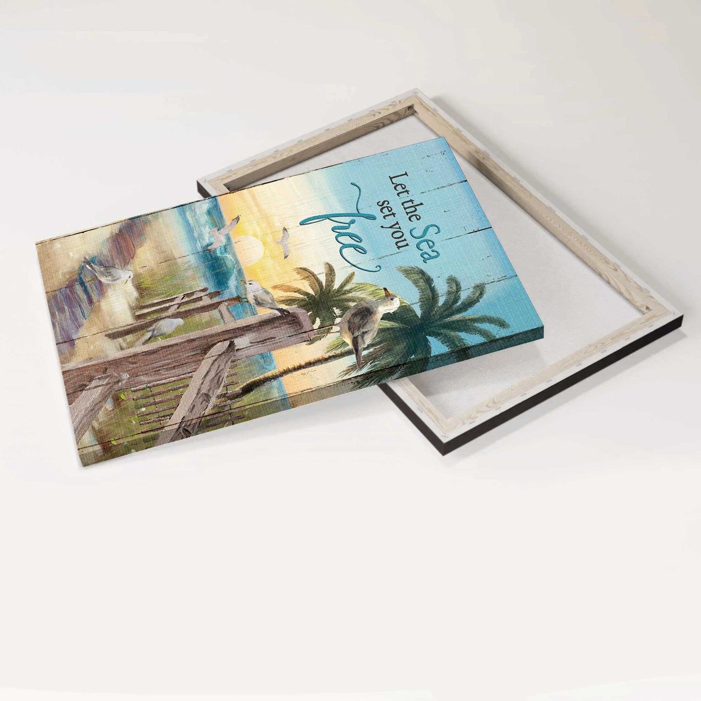 Jesus Portrait Canvas- Seagull painting, Sunrise ocean, Palm tree- Gift for Christian- Let the sea set you free - Portrait Canvas Prints, Christian Wall Art