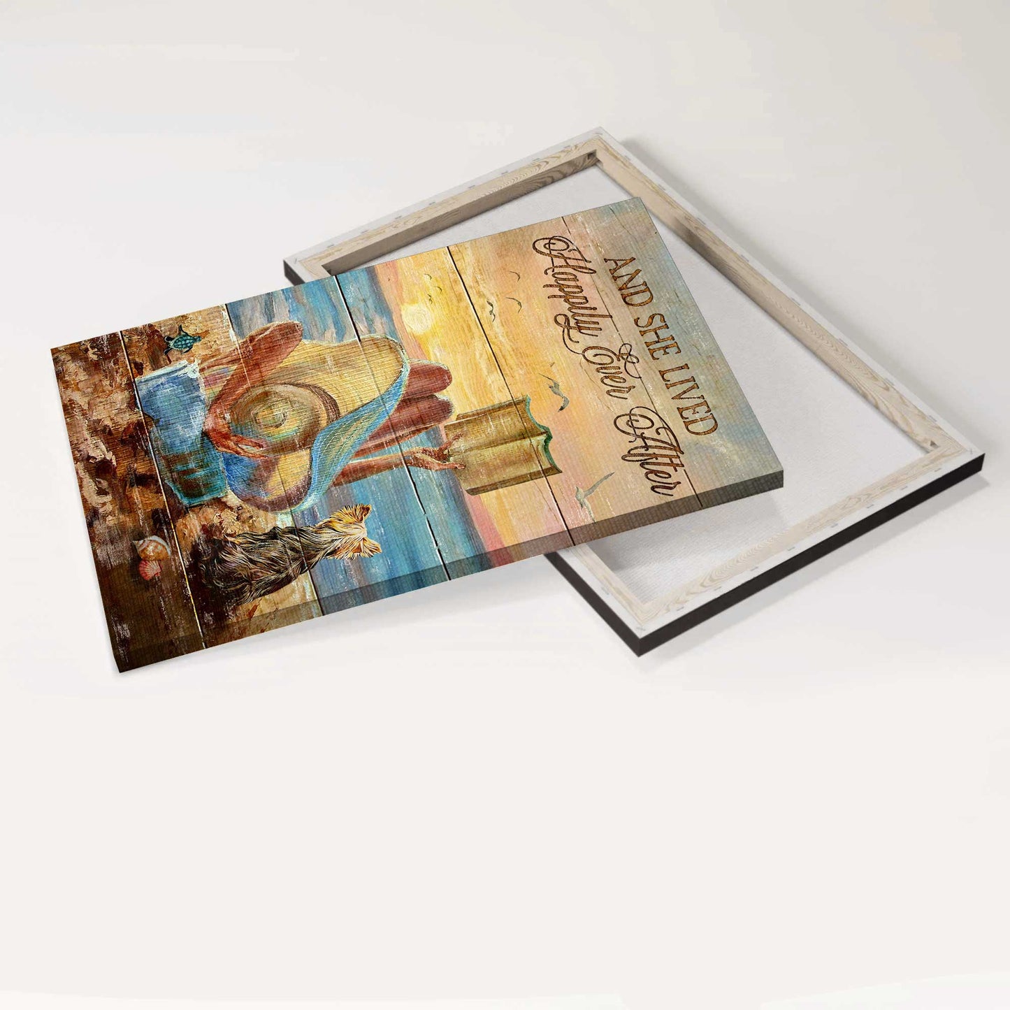 Yorkshire Terrier Portrait Canvas- Beach Landscape, Horizon, Yorkshire, Beautiful Girl Yorkshire Canvas- Gift For Yorkshire Terrier Lover- And She Lived Happily With Her