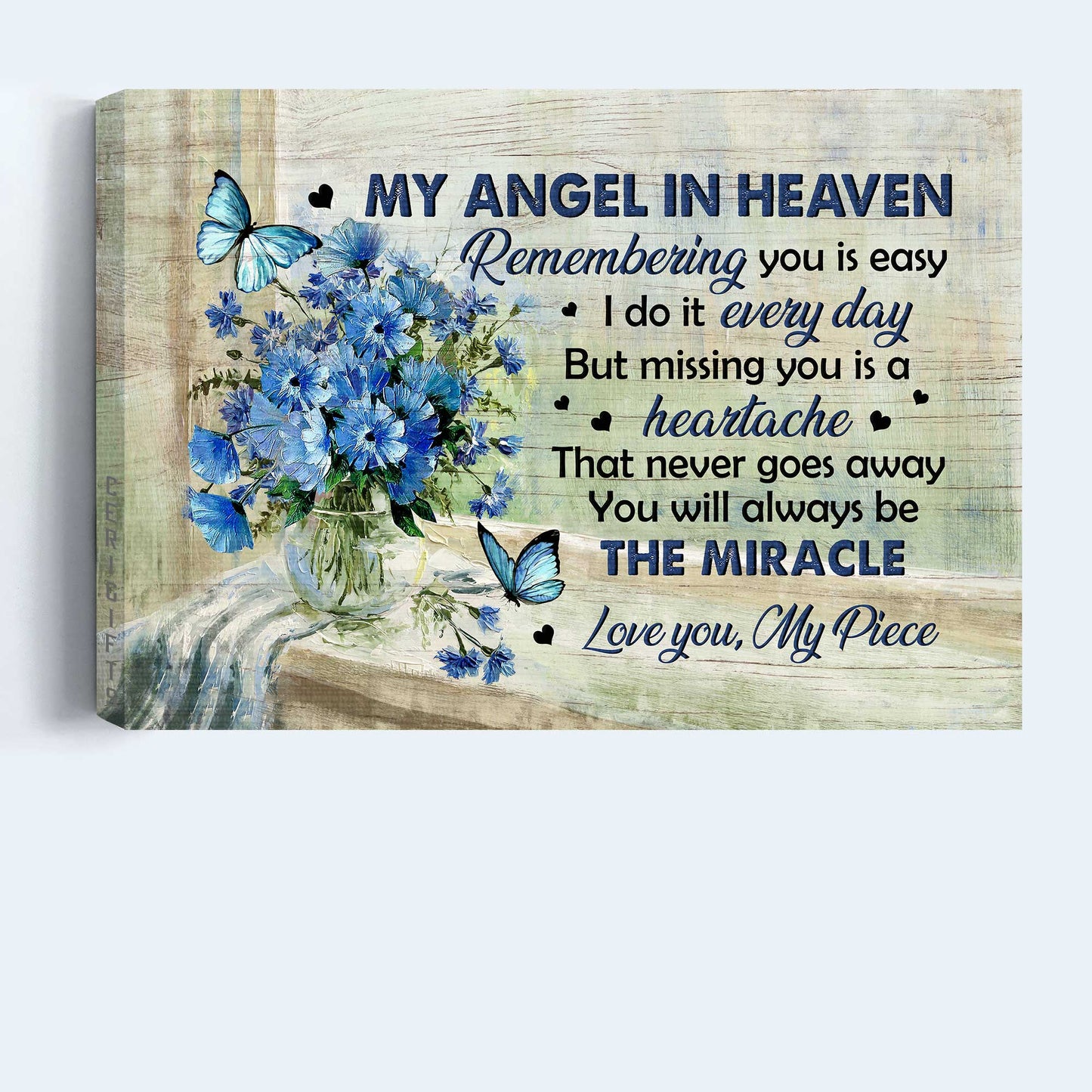Memorial Landscape Canvas- Blue butterfly, Baby Blue Eyes- Gift for members family- You will always be the miracle - Heaven Landscape Canvas Prints, Wall Art