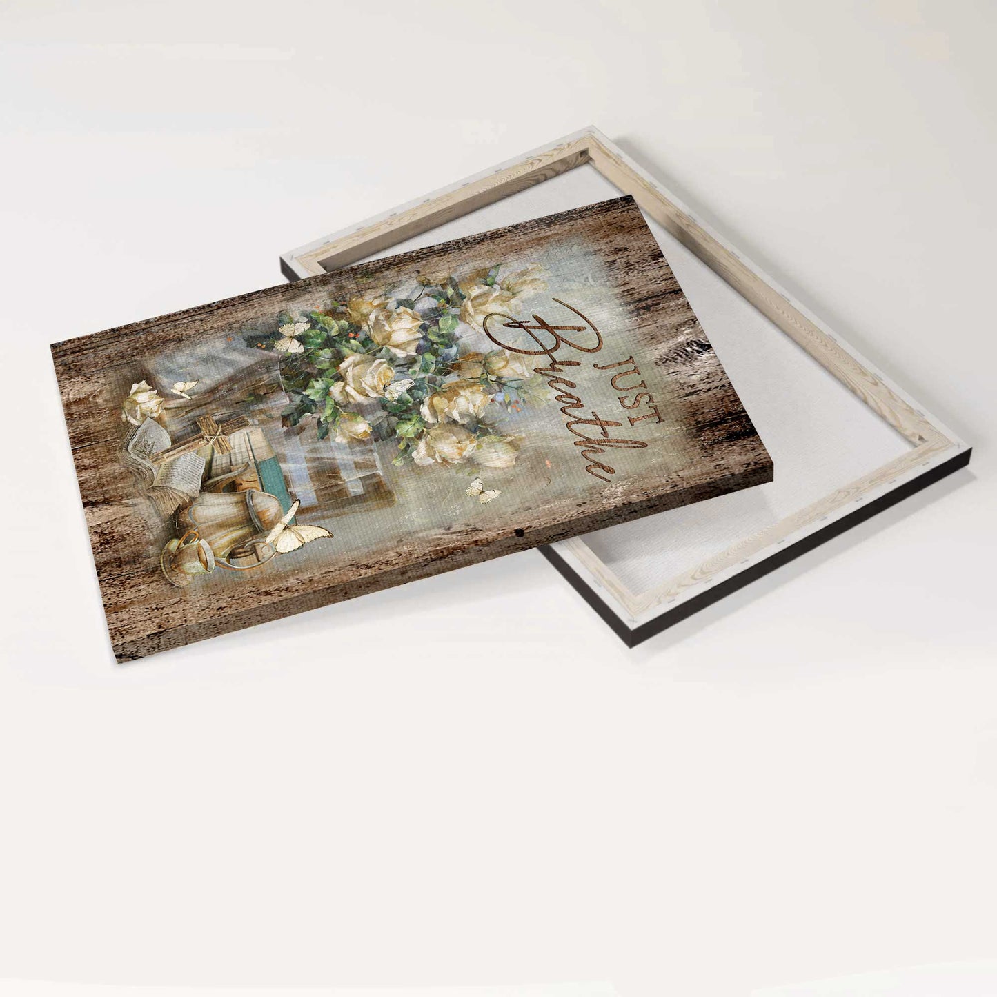 Jesus Portrait Canvas- Pretty rose vase, Antique painting, Tea pot, Just breathe canvas- Gift for Christian- Portrait Canvas Prints, Christian Wall Art