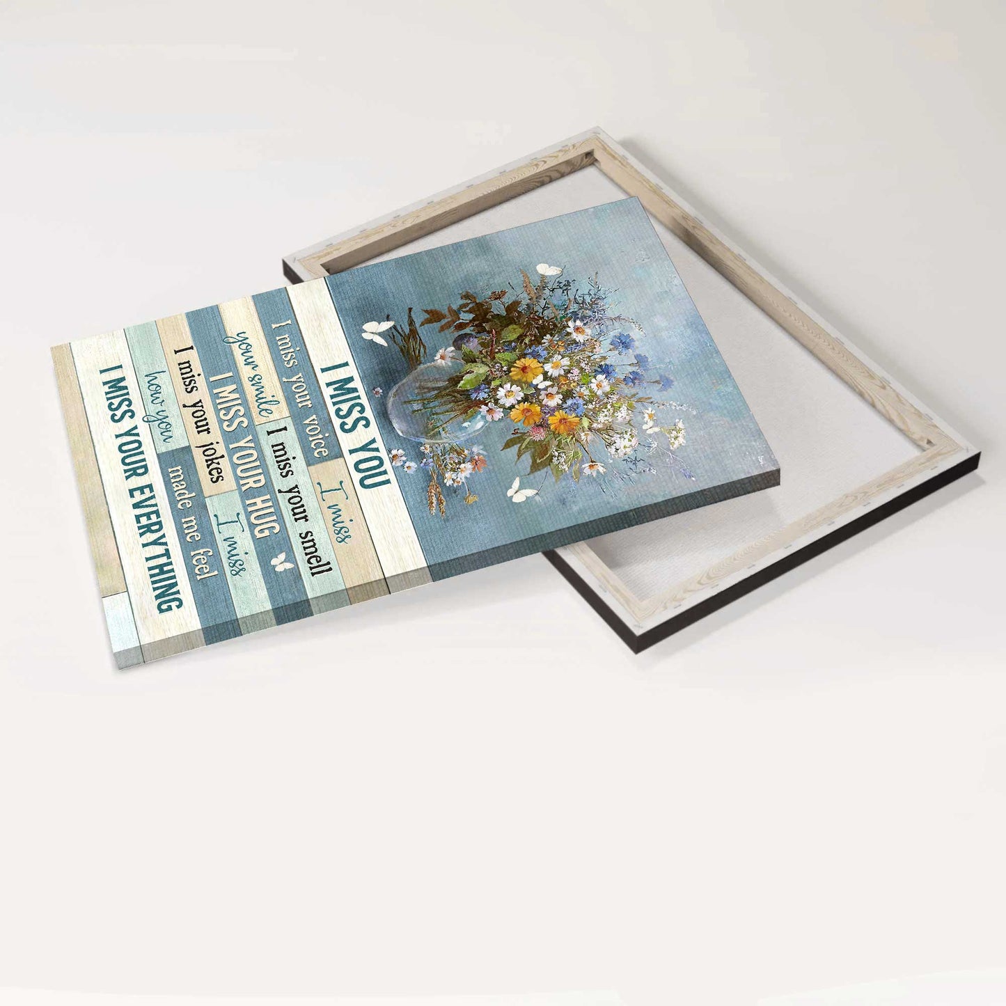 Memorial Portrait Canvas- Brilliant flower, White butterfly, Crystal vase canvas- Gift for members family- I miss your everything