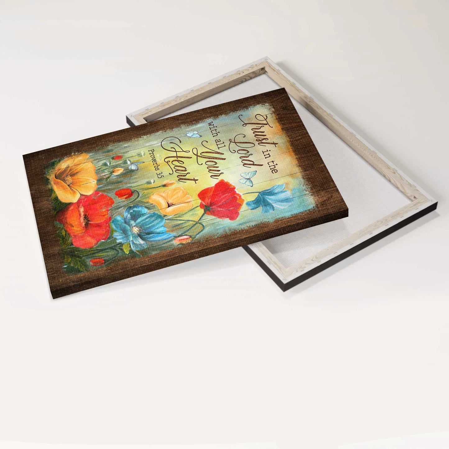 Jesus Portrait Canvas- Poppy, Butterfly, Flower garden canvas- Gift for Christian- Trust in Lord with all your heart - Portrait Canvas Prints, Wall Art