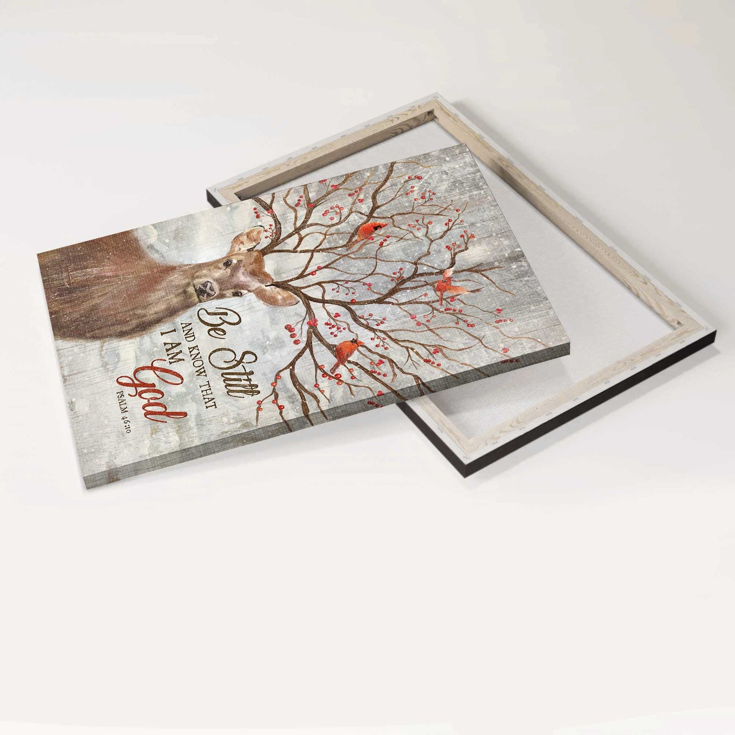 Jesus Portrait Canvas - Reindeer, Cardinal, God, Jesus, Psalm 46:10 - Portrait Canvas - Winter Forest, Be Still And Know That I Am God - Wall Decor Gift For Christian, Believer In Jesus