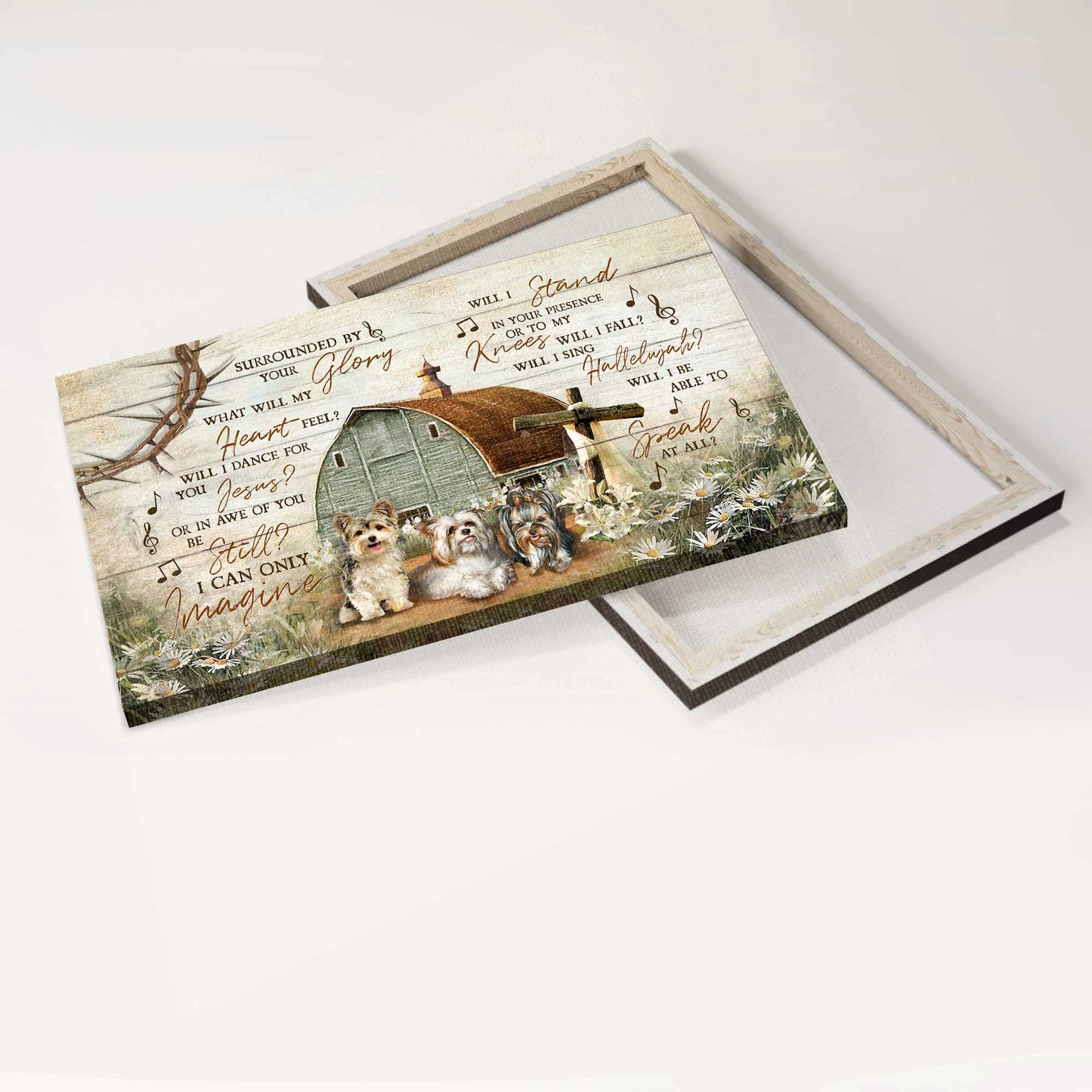 Yorkshire Terrier Dog Landscape Canvas - Yorkshire Terrier, Wooden Cross, Vintage House, Jesus Canvas - Gift for Yorkshire Terrier, Dog Lovers, Christian - I Can Only Imagine