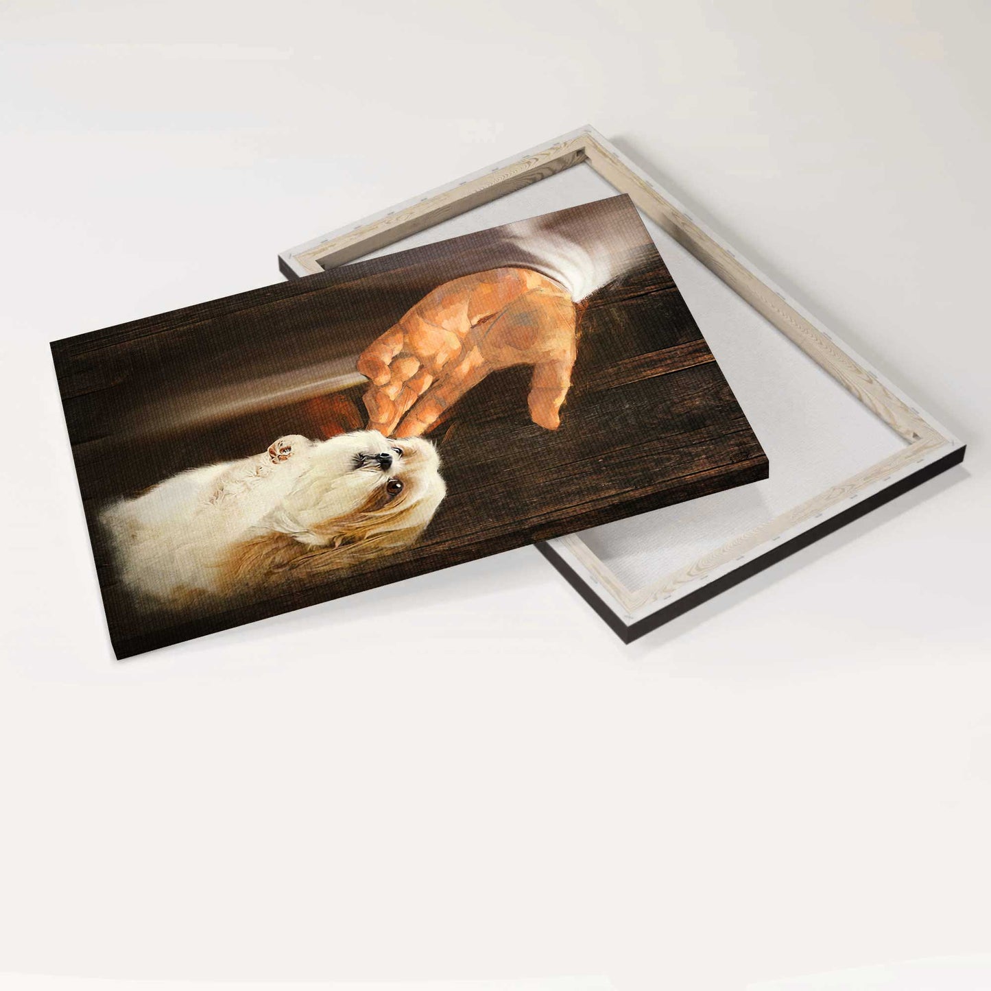 Jesus Portrait Canvas- Shih Tzu puppies, Jesus hand- Gift for Christian, dog lover - Dog Portrait Canvas Prints, Wall Art