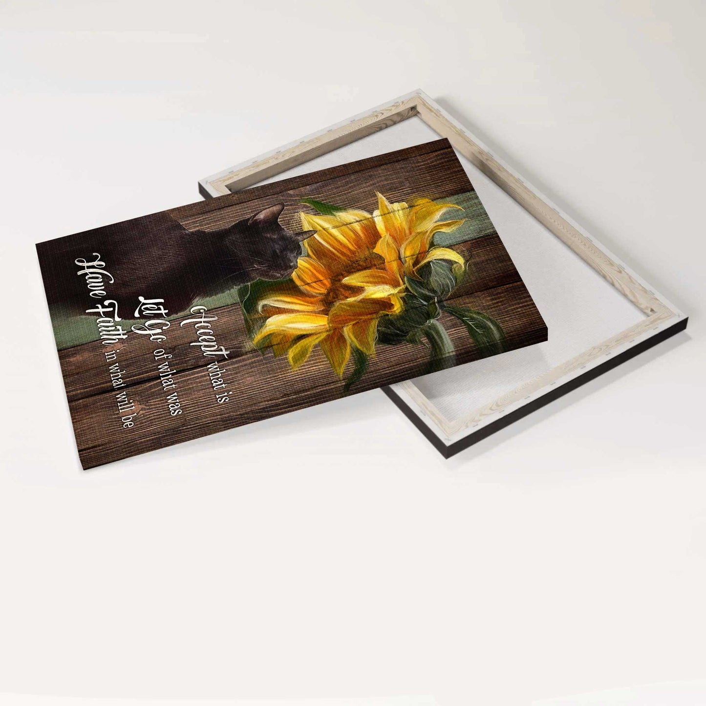 Black cat Portrait Canvas- Black cat, Sunflower- Gift for Cat lover- Accept what is, have faith in what will be - Portrait Canvas Prints, Wall Art