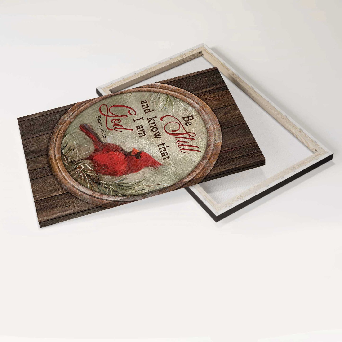Jesus Portrait Canvas- Red cardinal, Circle frame, Winter forest- Gift for Christian- Be still and know that I am God - Portrait Canvas Prints, Christian Wall Art