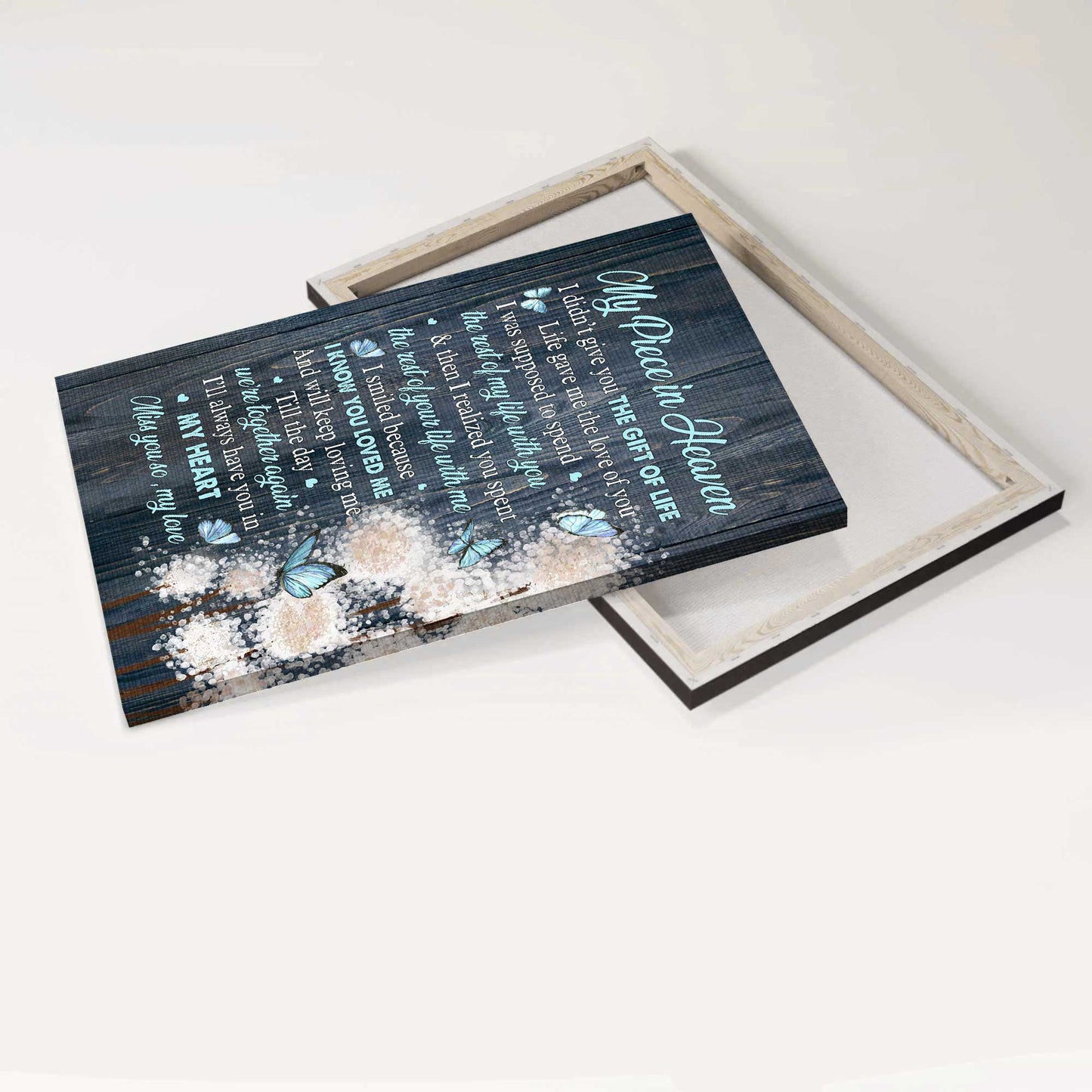 Memorial Portrait Canvas- Blue Butterfly, Dandelion - Gift for members family- I'll always have you in my heart - Heaven Portrait Canvas Prints, Wall Art