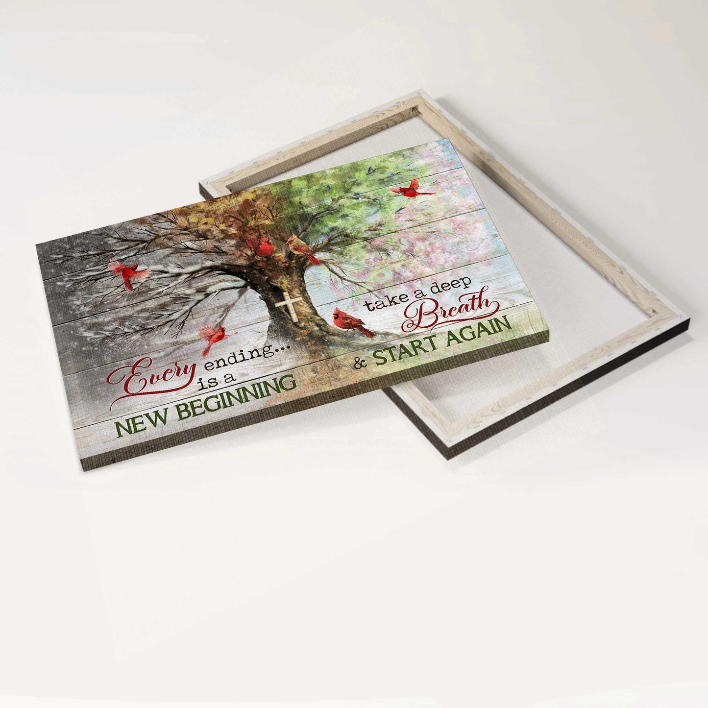 Jesus Landscape Canvas - Red Cardinal Landscape Canvas, Christian Wall Art - Amazing Four seasons tree, God, Faith, - Gift For Christian