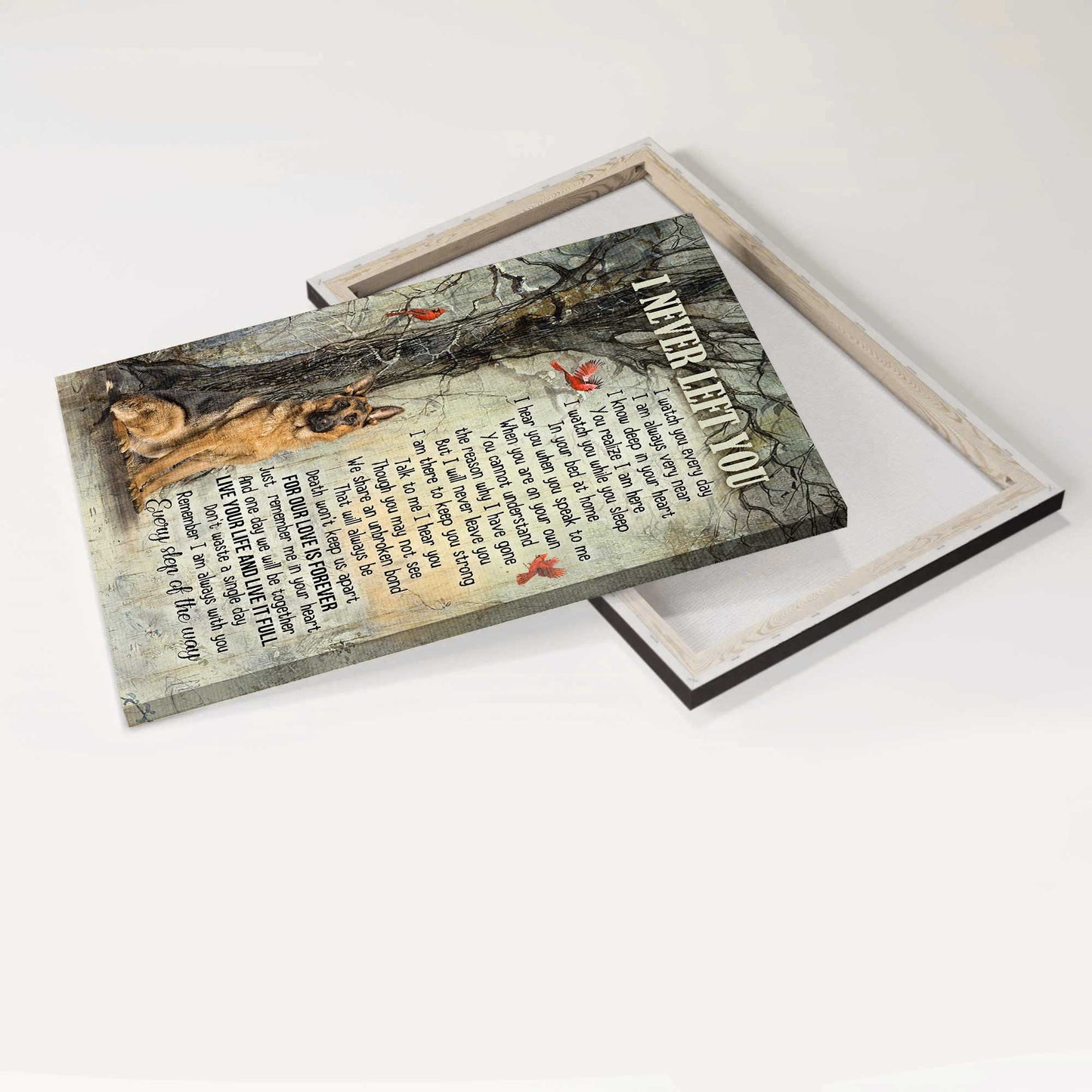 Memorial Portrait Canvas- German Shepherd, Red cardinal, Faithful protector canvas- Gift for dog lover I never left you - Heaven Portrait Canvas Prints, Wall Art