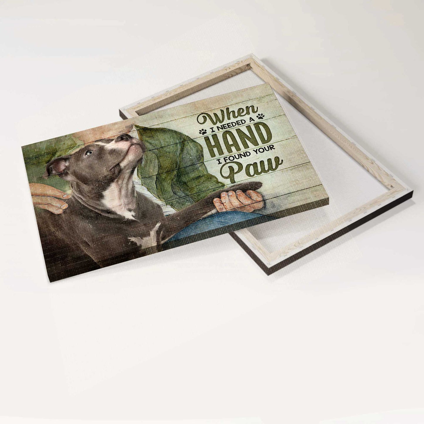 Pit bull Landscape Canvas- Pit bull- Gift for dog lover- When I needed a hand I found my dog's paw - Dog Landscape Canvas Prints, Wall Art
