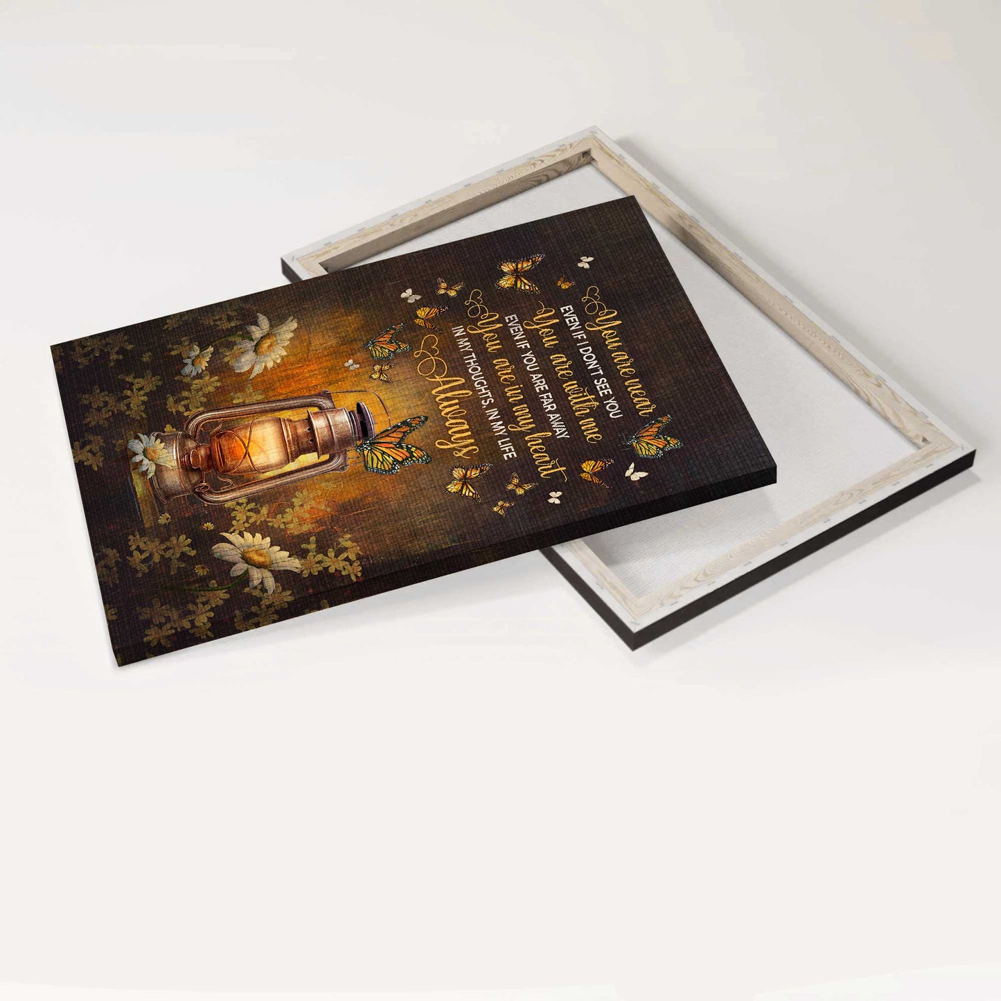 Memorial Portrait Canvas - Antique lantern, Beautiful night, Orange butterfly Portrait Canvas - Memorial Gift For Family Members - You are in my heart