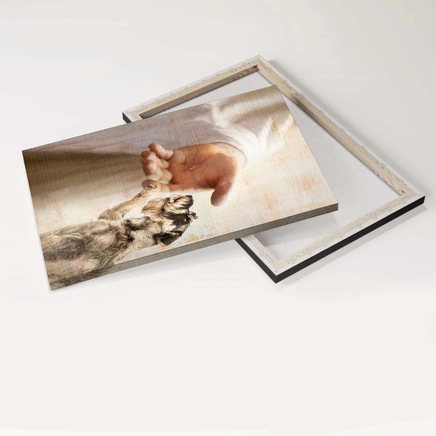 Schnauzer Portrait Canvas- Schnauzer painting, Jesus hand, Take my hand- Gift for dog lover - Dog Portrait Canvas Prints, Wall Art