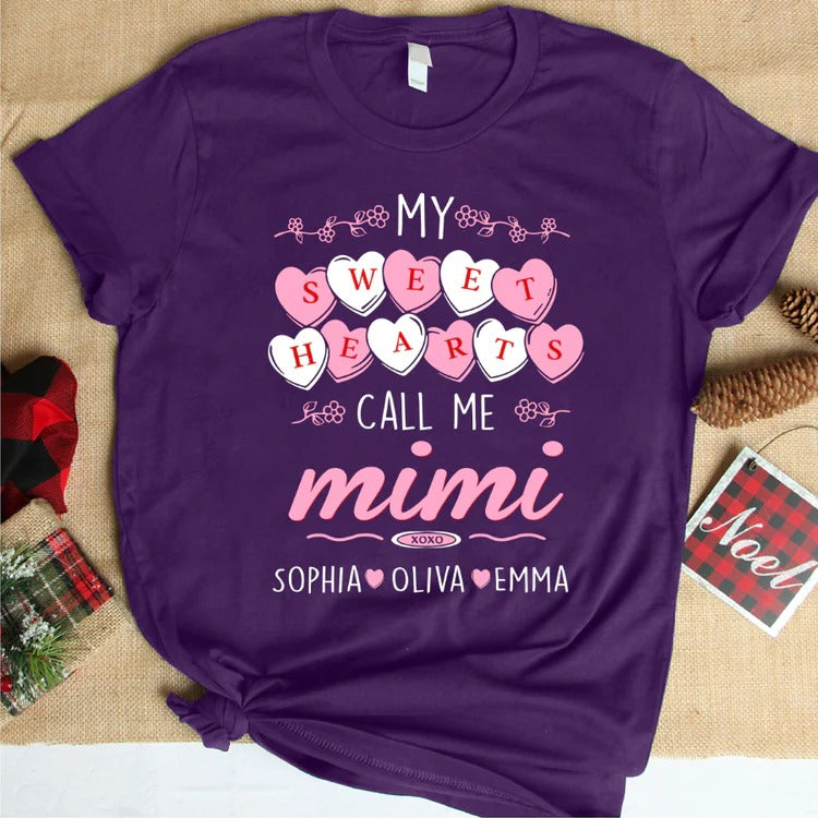Mimi and Kids Custom Name T-shirt, My Sweet Hearts call me Mimi Valentine Personalized Shirt - Perfect Gift For Gigi, Nana, Mimi, Grandma