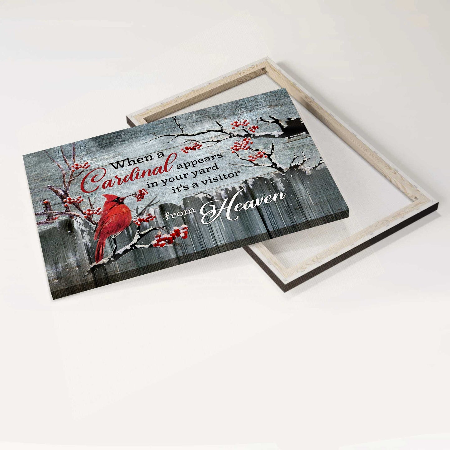 Memorial, Cardinal Landscape Canvas - Christmas Tree, Snow Day, When A Cardinal Appears In Your Yard It's A Visitor From Heaven - Memorial Gift For Family Members