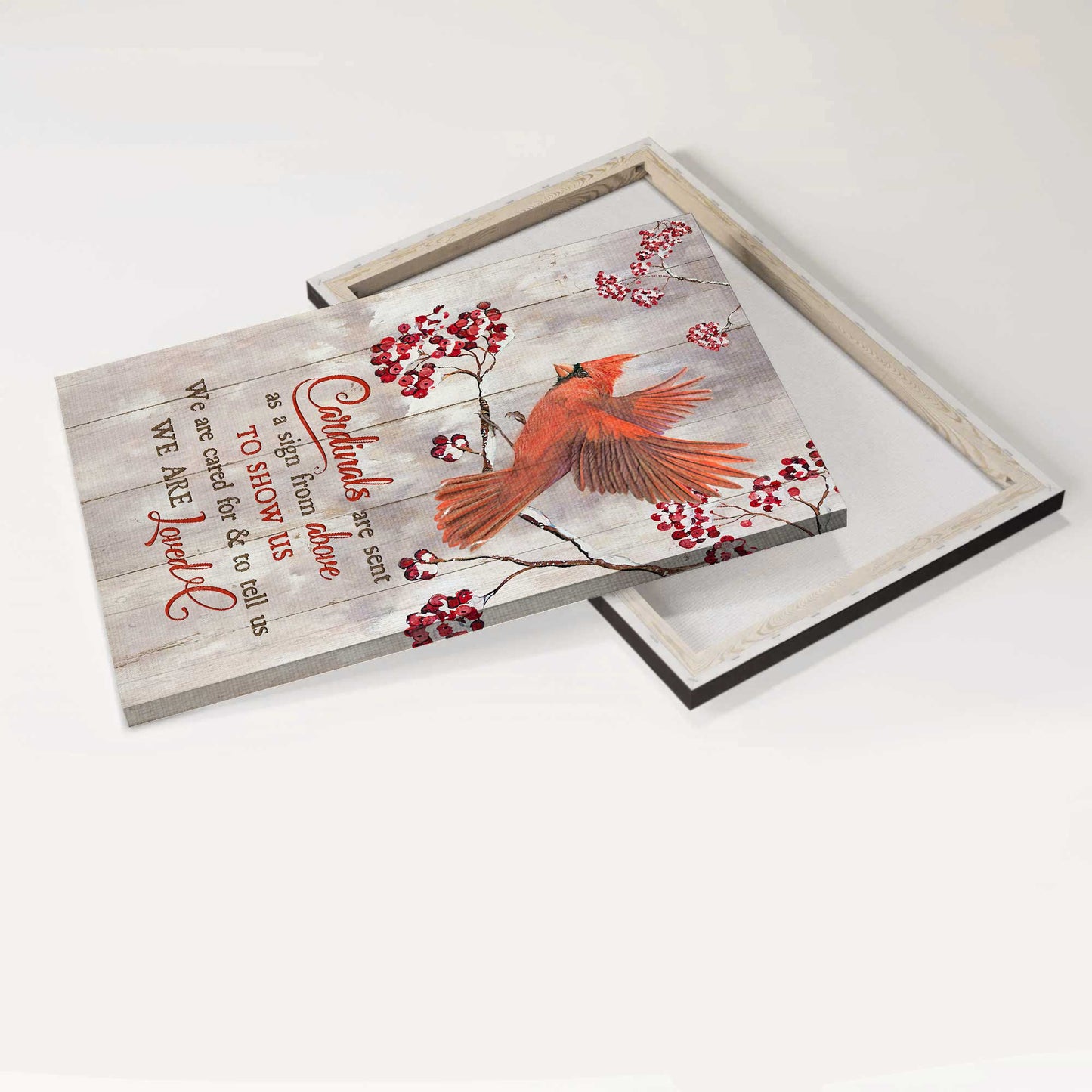 Memorial Portrait Canvas - Red cardinal, Frozen cranberry - Gift For Member Family - Cardinals are sent as a sign from above to show us we are loved - Heaven Portrait Canvas