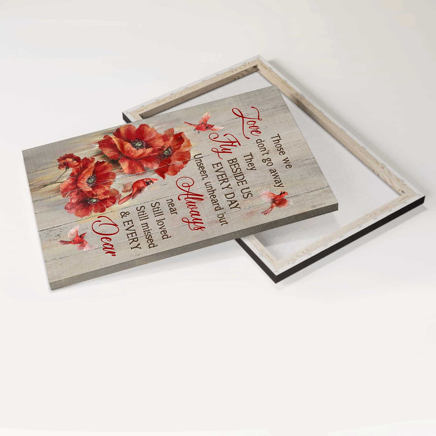 Memorial Landscape Canvas - Red cardinal Landscape Canvas, Christian Wall Art - Brilliant poppy flower Wall Decor Framed Gift For Christian - Heaven Portrait Canvas Prints