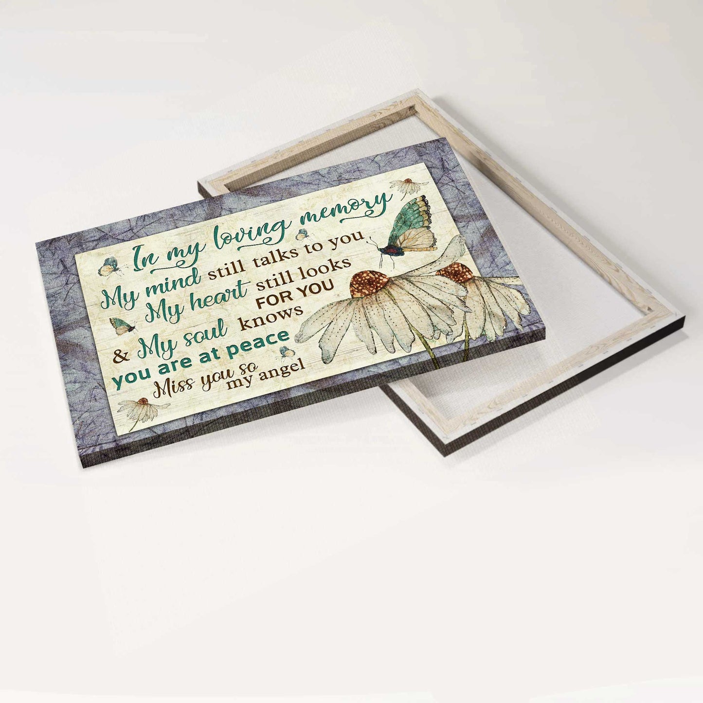 Memorial Landscape Canvas- Butterfly drawing, White flower painting- Gift for members family- My heart still looks for you - Heaven Landscape Canvas Prints, Wall Art