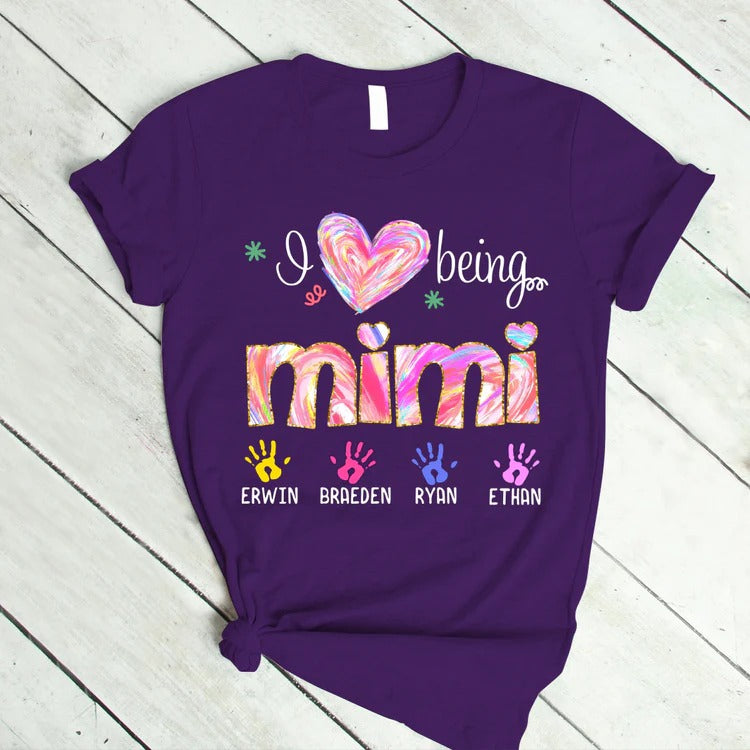 Mimi And Kids Custom Name T-shirt, Mother's Day Shirt, I love being mimi color art Personalized Shirt - Perfect Gift For Gigi, Nana, Mimi, Grandma