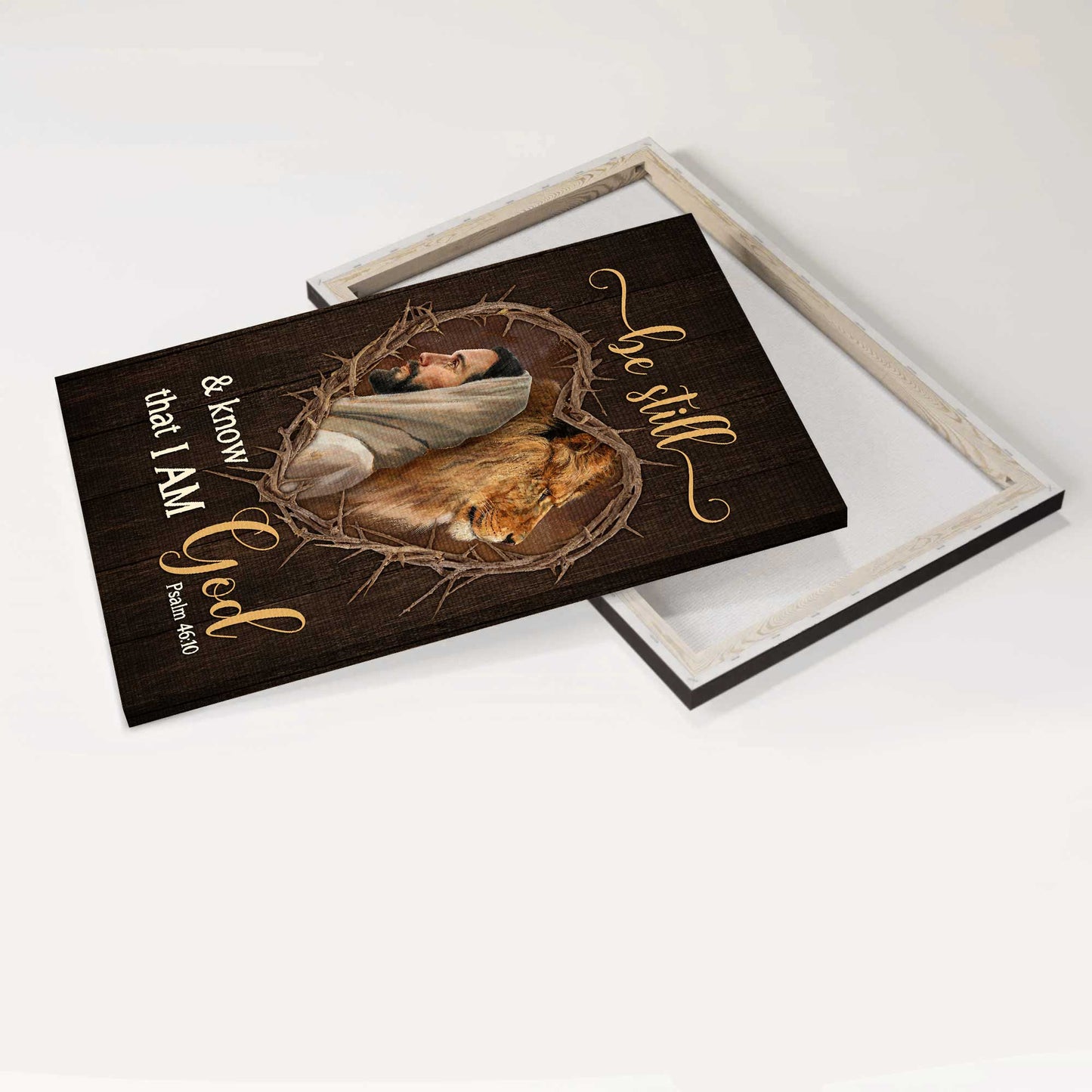 Jesus Portrait Canvas- Lion of Judah, Bible verse, Heart with thorns canvas- Gift for Christian- Be still and know that I am God - Portrait Canvas Prints, Christian Wall Art