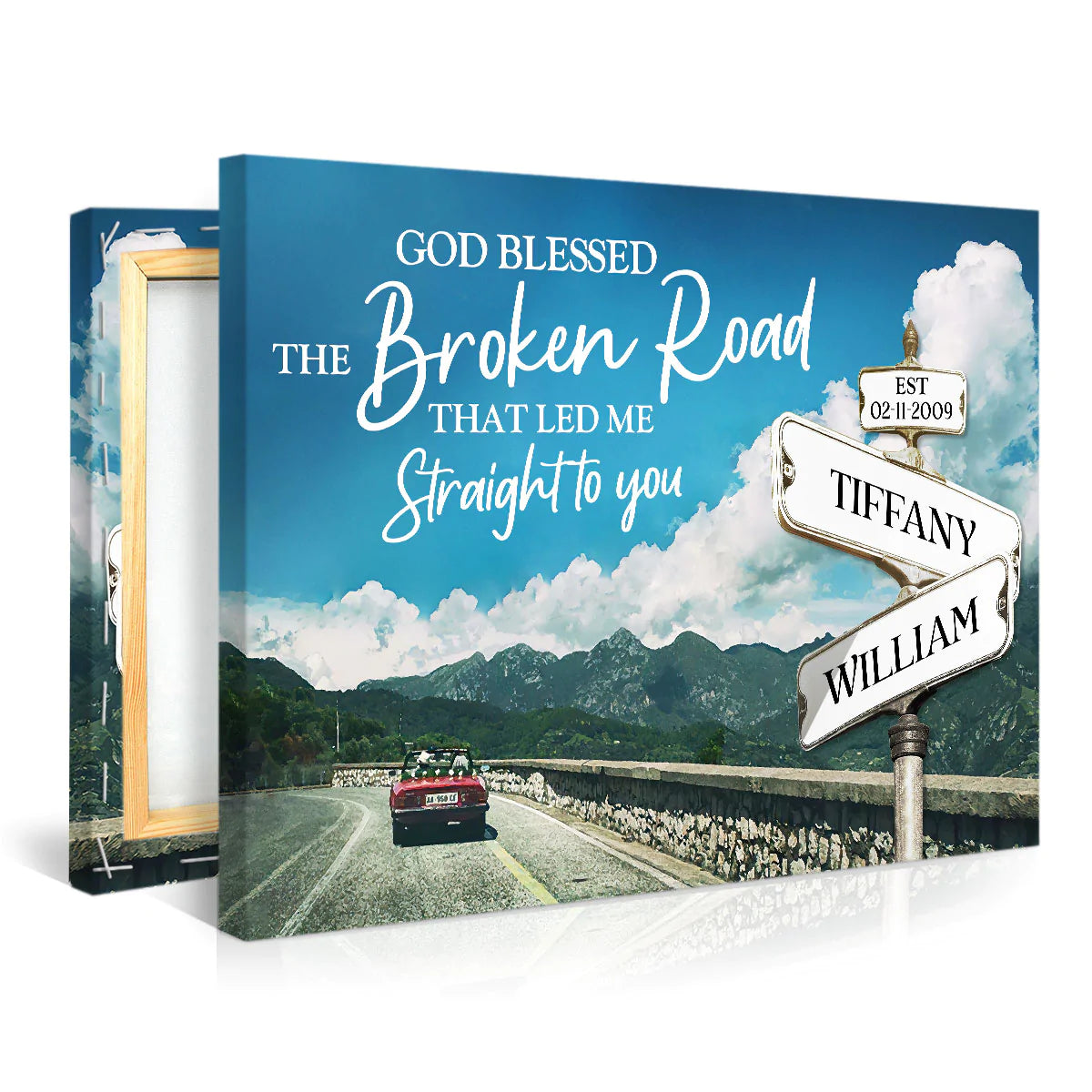 Couple Landscape Canvas - Personalized God, Mountain Canvas - Custom Gift For Christian Couple, Spouse, Lover - God Blessed The Broken Road Canvas