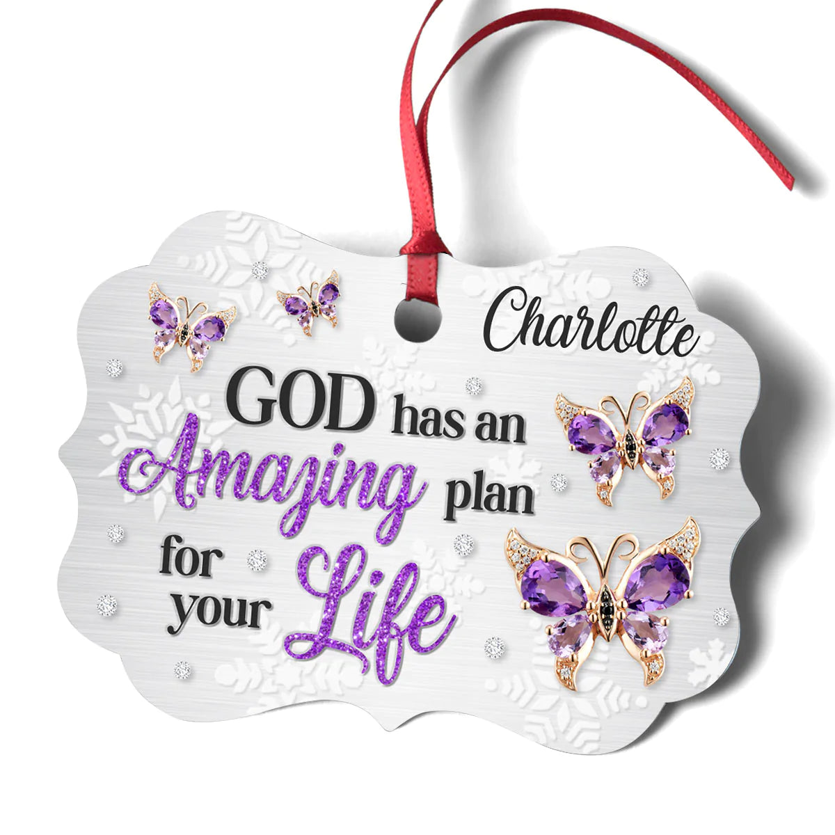 Jesus Aluminum Ornament - Personalized God, Butterly Aluminium Ornament - Custom Gift For Christian Couple, Spouse, Lover, Family - God Has An Amazing Plan For You