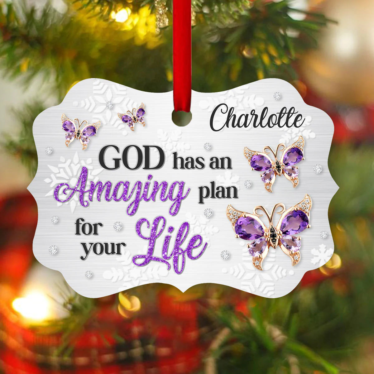 Jesus Aluminum Ornament - Personalized God, Butterly Aluminium Ornament - Custom Gift For Christian Couple, Spouse, Lover, Family - God Has An Amazing Plan For You