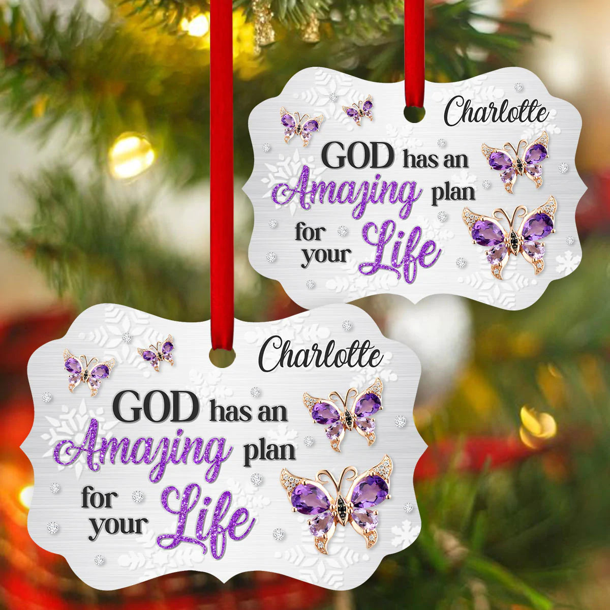 Jesus Aluminum Ornament - Personalized God, Butterly Aluminium Ornament - Custom Gift For Christian Couple, Spouse, Lover, Family - God Has An Amazing Plan For You