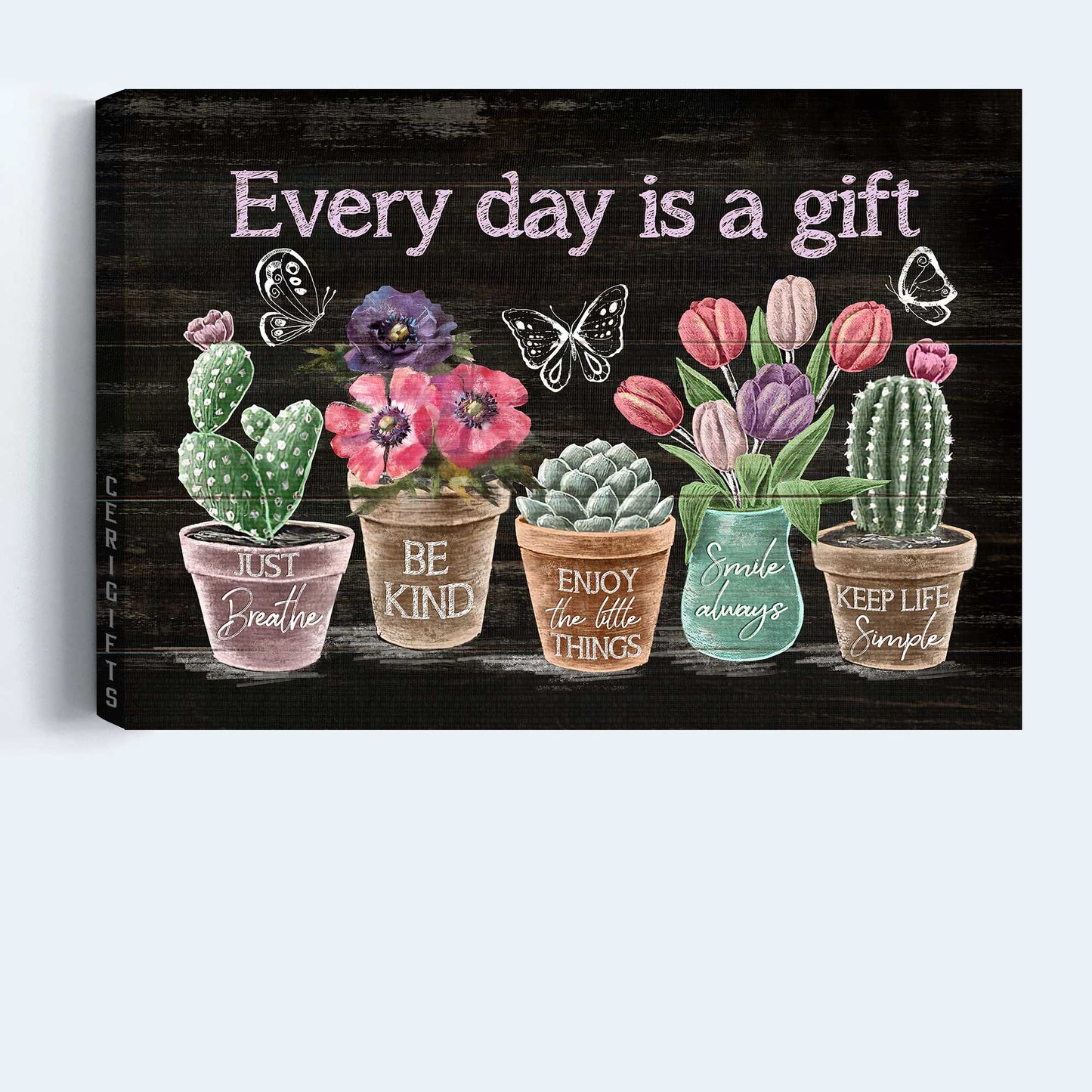 Jesus Landscape Canvas- Abstract Flower Painting, Rustic Cactus, Tulip Flower, Butterfly Landscape Canvas- Gift For Religous Christian- Every Day Is A Gift