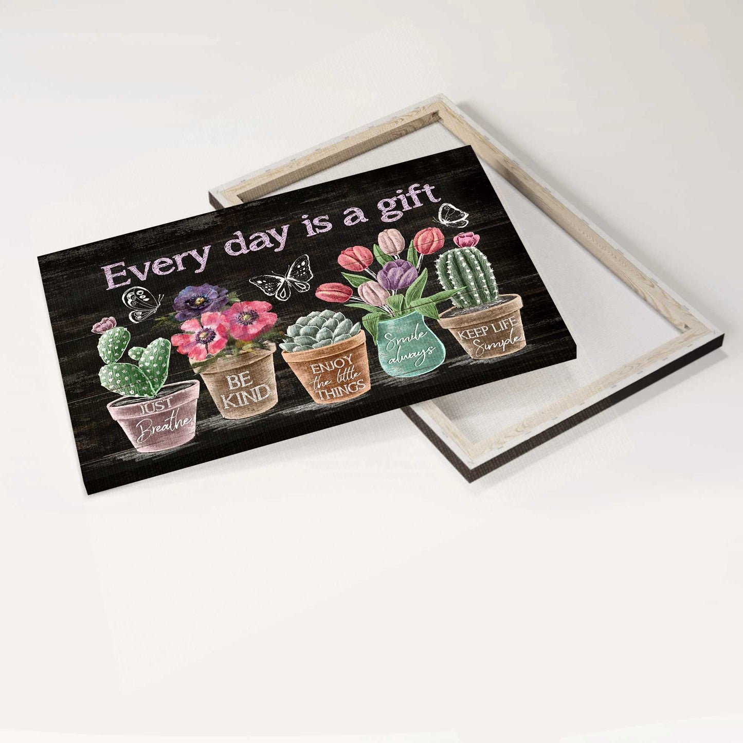 Jesus Landscape Canvas- Abstract Flower Painting, Rustic Cactus, Tulip Flower, Butterfly Landscape Canvas- Gift For Religous Christian- Every Day Is A Gift