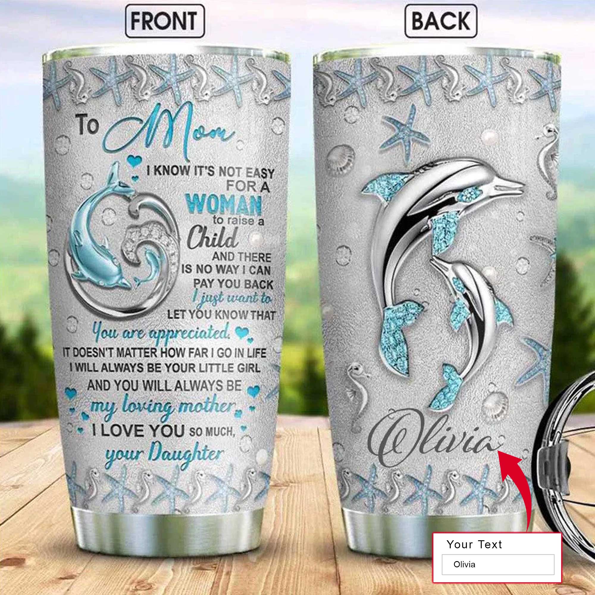 Personalized Mother's Day Gift Tumbler - Custom Gift For Mother's Day, Presents for Mom - To My Mom From Daughter Tumbler, Dolphin Tumbler