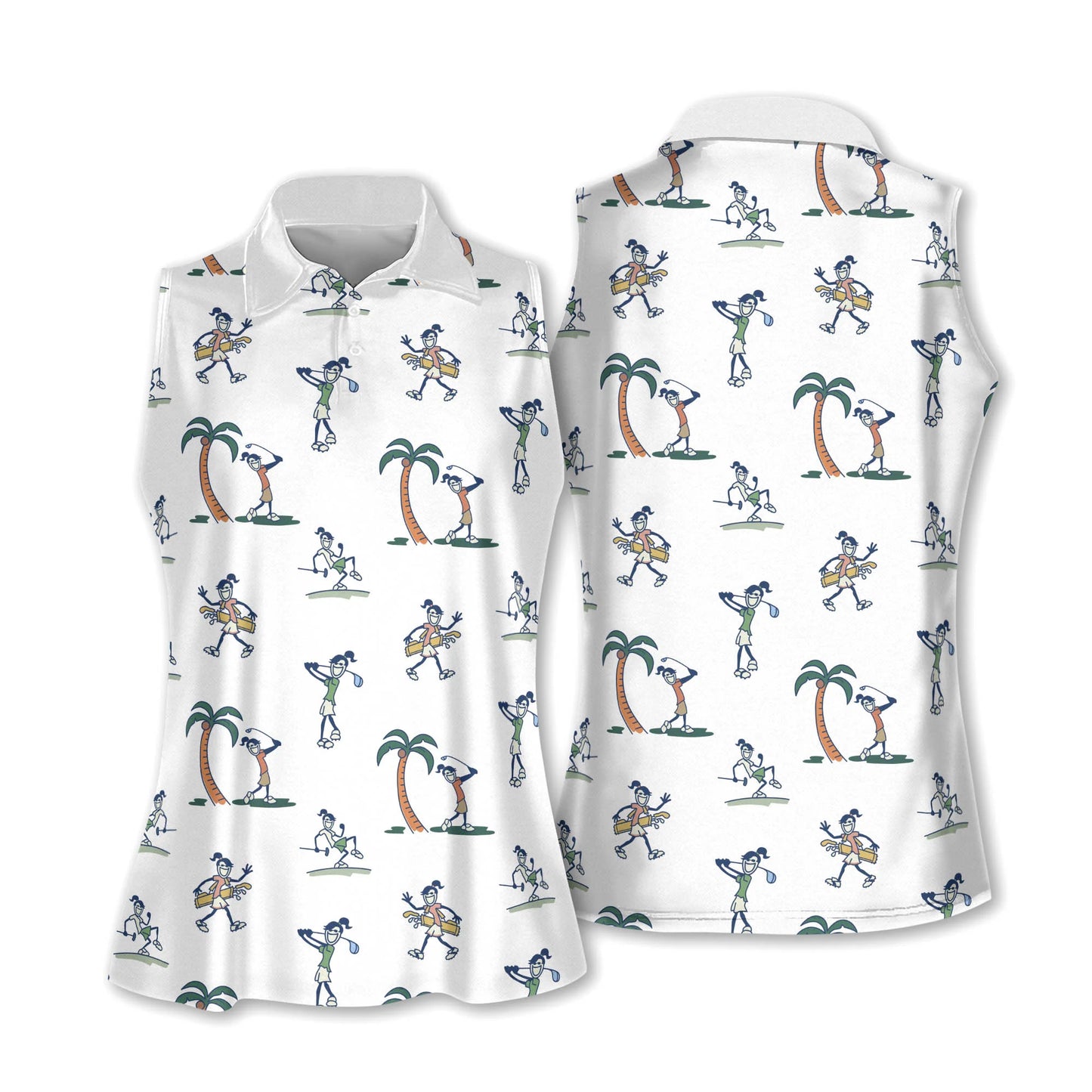 Golf Women Sleeveless Athleisure Polo Shirt, Seamless Palm Tree Golf Girl Polo Shirt - Gift For Mother's Day, Golfers, Female, Golf Lover