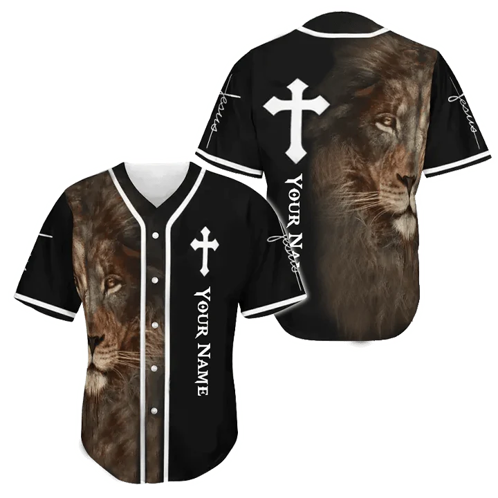 Personalized Jesus Baseball Jersey - Cross, Lion Baseball Jersey - Gift For Christians - Jesus Custom Printed Baseball Jersey Shirt For Men and Women