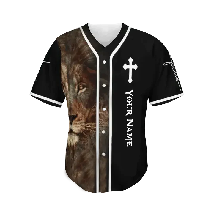 Personalized Jesus Baseball Jersey - Cross, Lion Baseball Jersey - Gift For Christians - Jesus Custom Printed Baseball Jersey Shirt For Men and Women