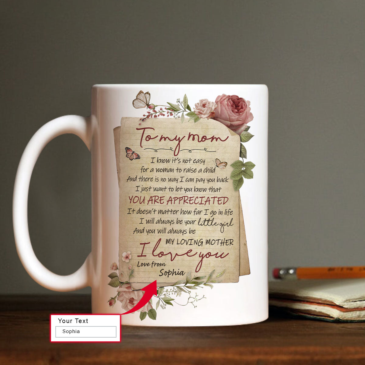 Gift For Mom Personalized Mug - Daughter to mom, Vintage letter, Garden rose Mug - Custom Gift For Mother's Day, Presents for Mom - Little girl Mug
