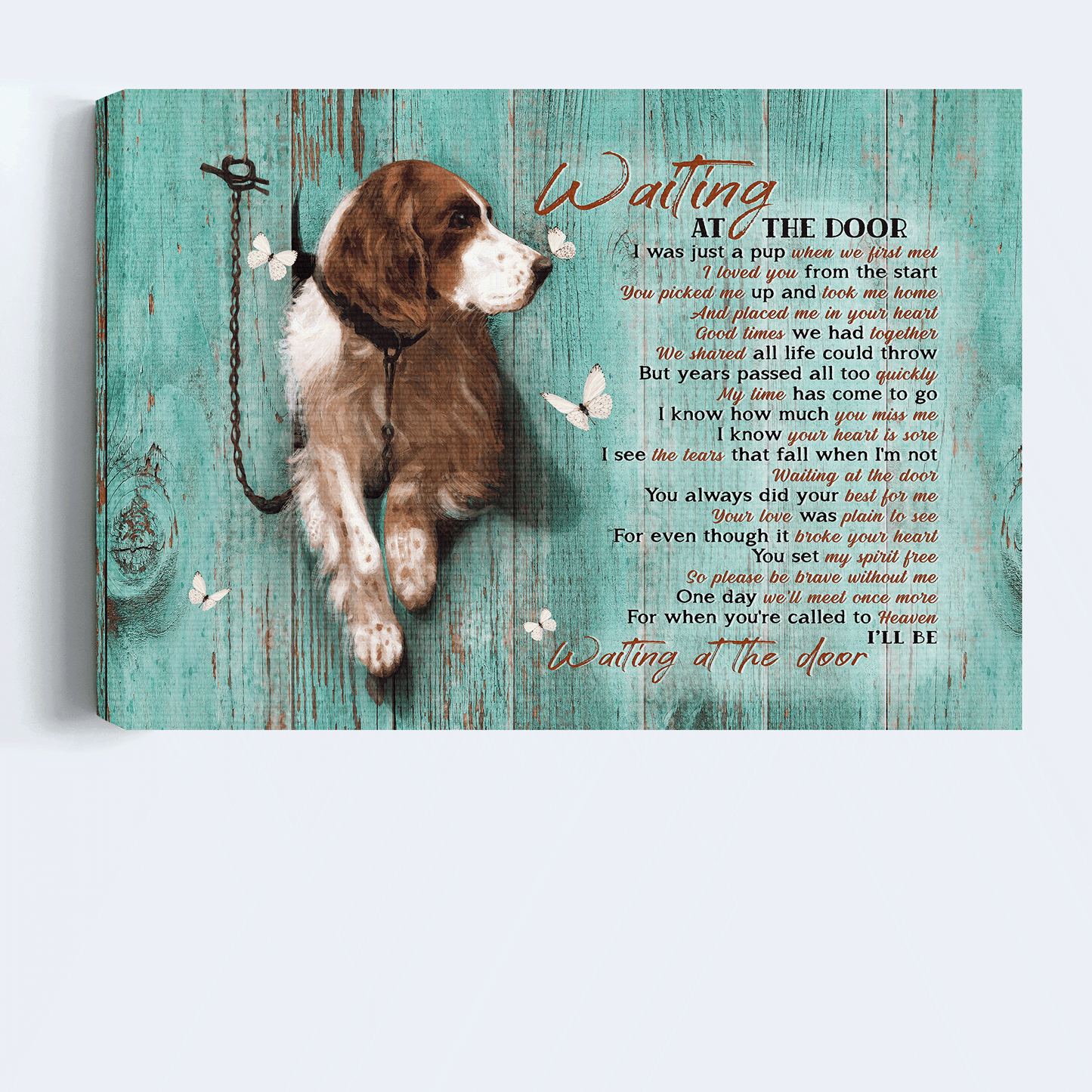 Basset Hound Landscape Canvas- White butterfly, Dog Canvas- Gift For Basset Hound Lover- Waiting At The Door