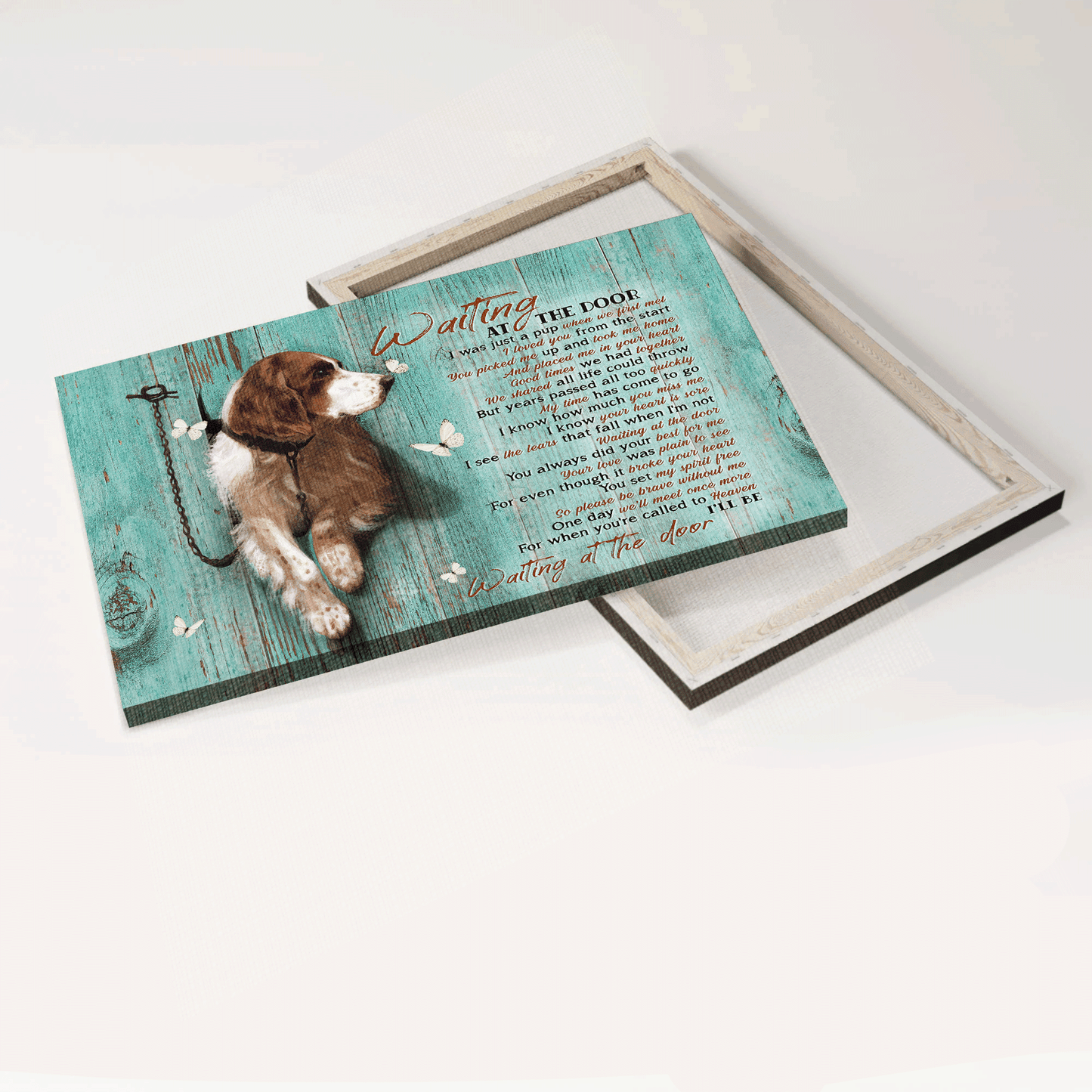 Basset Hound Landscape Canvas- White butterfly, Dog Canvas- Gift For Basset Hound Lover- Waiting At The Door