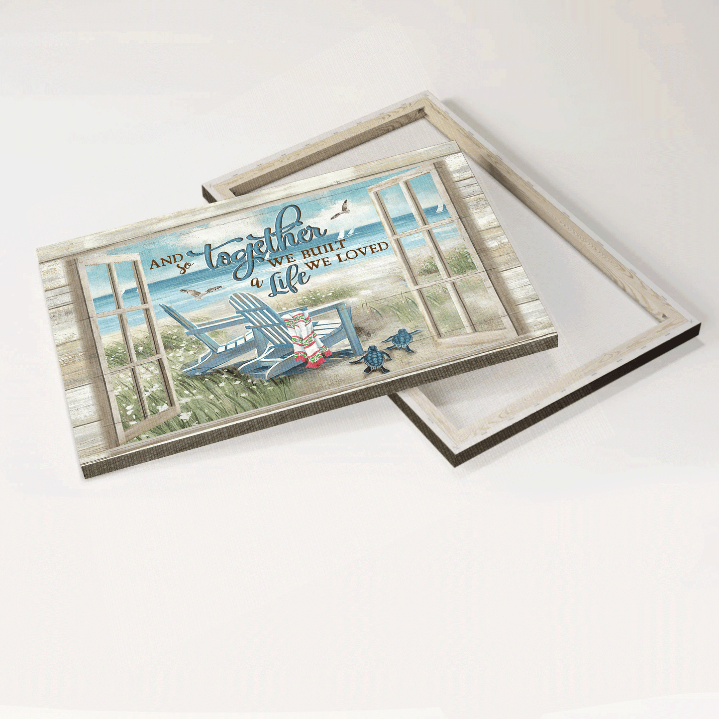 Couple Landscape Canvas - Window, Beach, Beach Chair Landscape Canvas - Gift For Couple, Spouse, Lover - And So Together We Built A Life We Loved