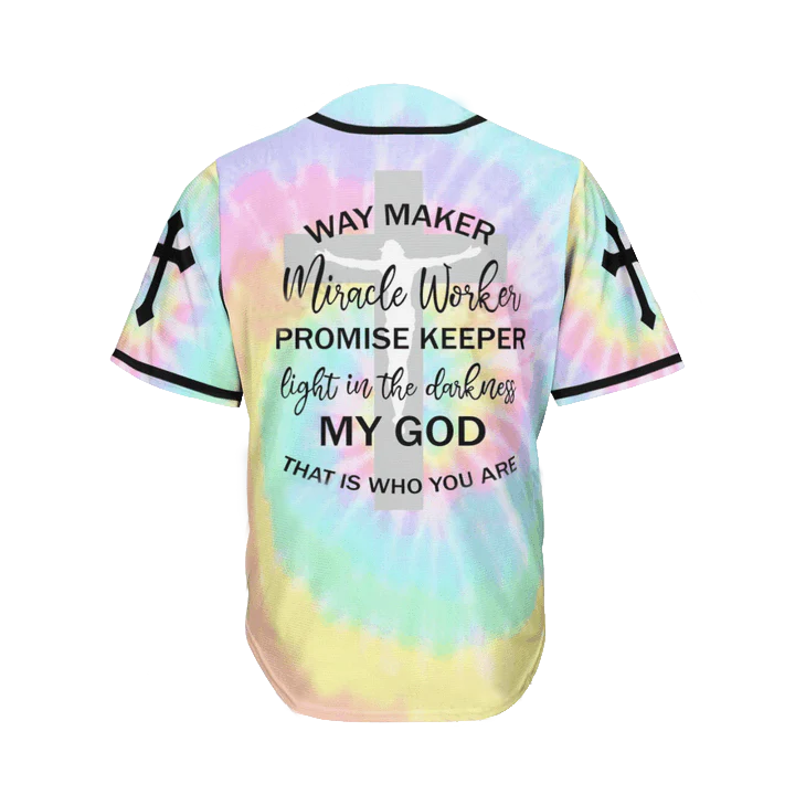 Personalized Jesus Baseball Jersey - Cross, Colorful Baseball Jersey - Gift For Christians - Way Maker, Miracle Worker Custom Baseball Jersey