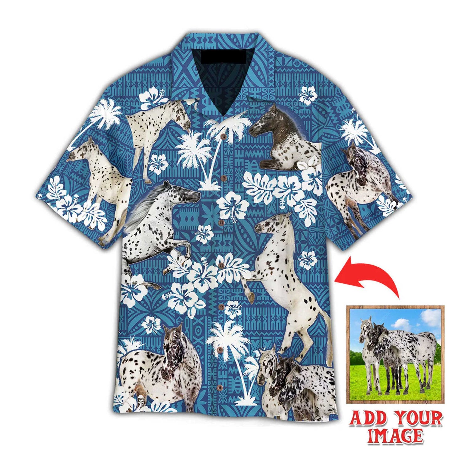 Appaloosa Horse Blue Tribal Custom Photo Hawaiian Shirt - Personalized Summer Gifts For Men, Women