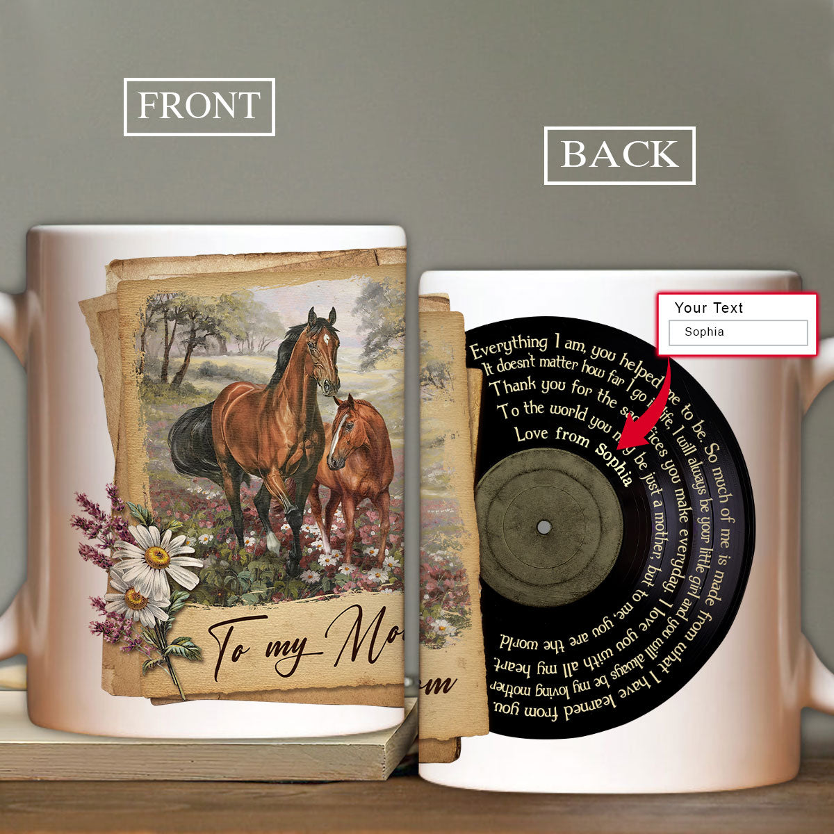 Gift For Mom Personalized Mug-Daughter to mom, Brown horse, Flower Mug-Custom Gift For Mother's Day, Presents for Mom-I love you with all my heart Mug