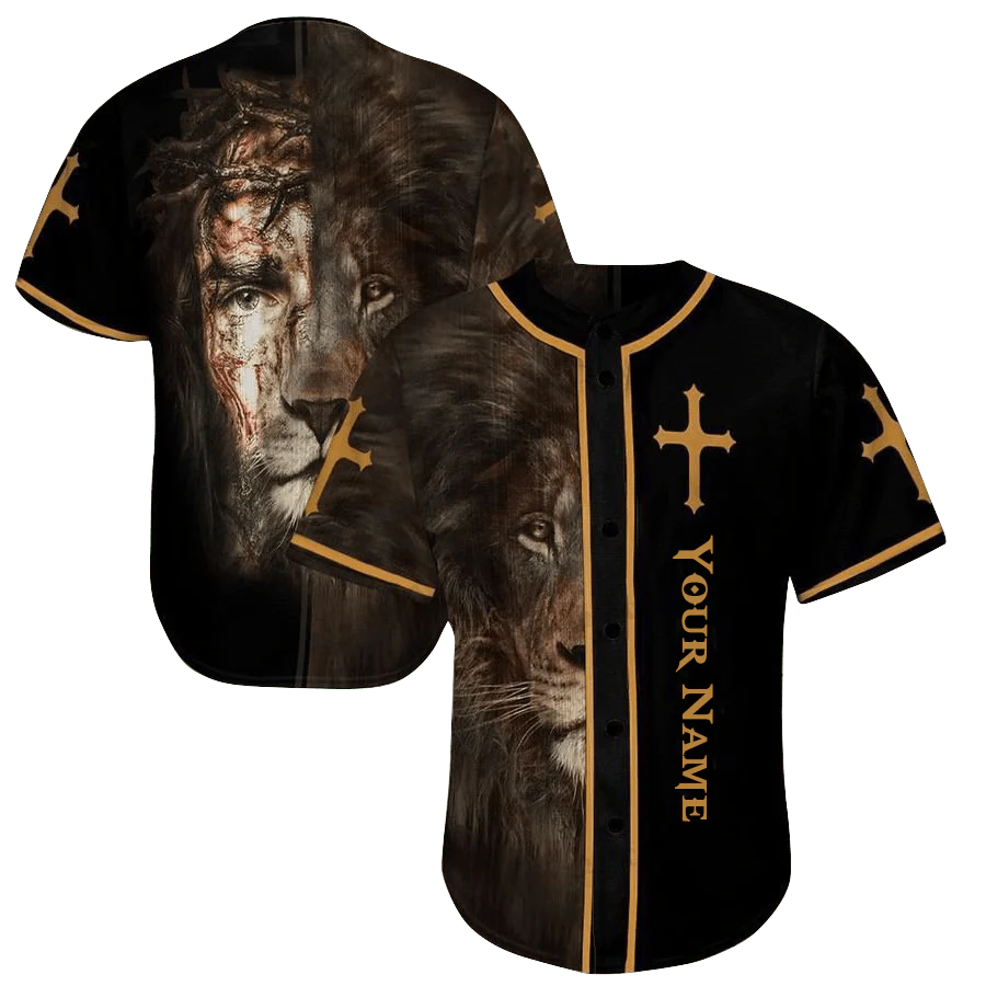 Personalized Jesus Baseball Jersey - Cross, Lion Baseball Jersey - Gift For Christians - Custom Printed 3D Baseball Jersey Shirt For Men and Women