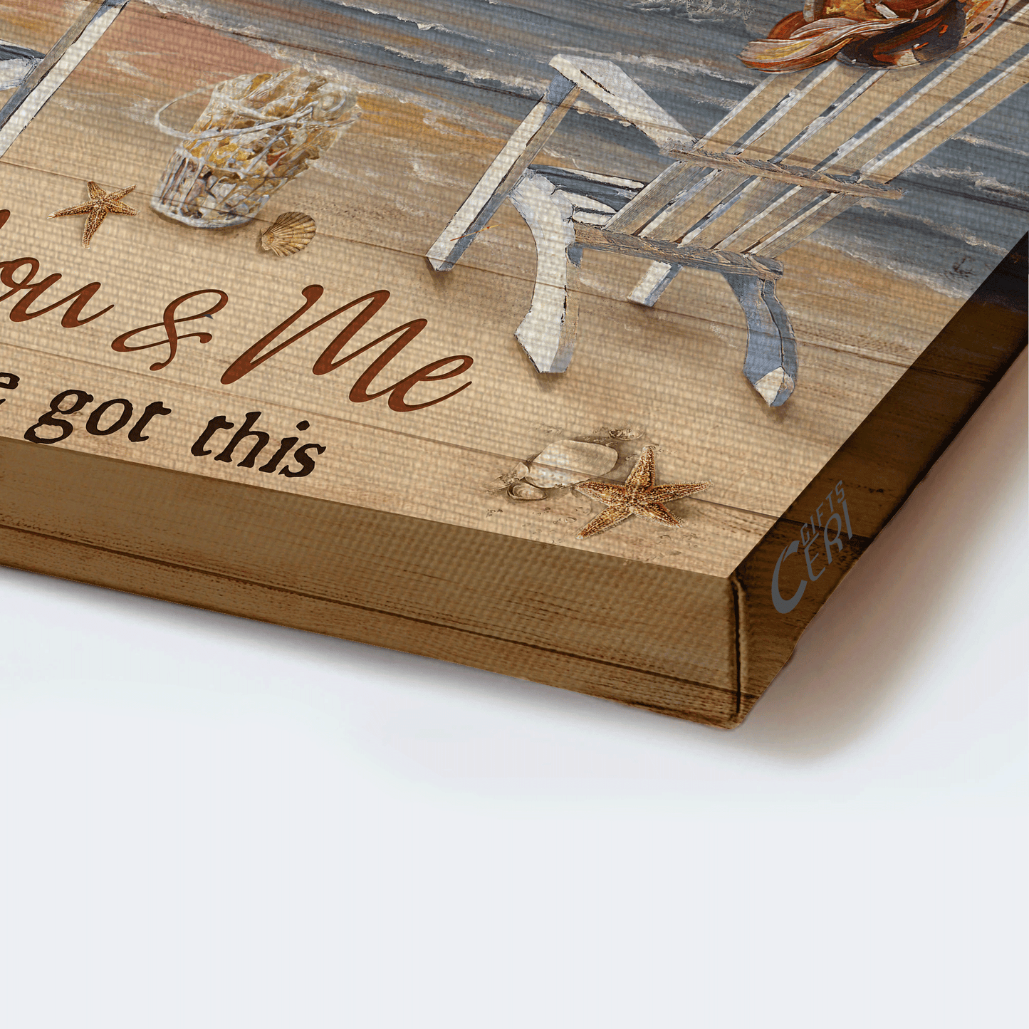 Family Landscape Canvas- Beach Chairs, Ocean Dolphins, Sunrise Beach Landscape Canvas- Gift For Members Family- You And Me We Got This