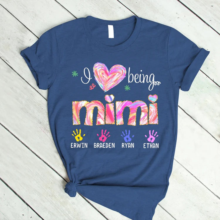 Mimi And Kids Custom Name T-shirt, Mother's Day Shirt, I love being mimi color art Personalized Shirt - Perfect Gift For Gigi, Nana, Mimi, Grandma