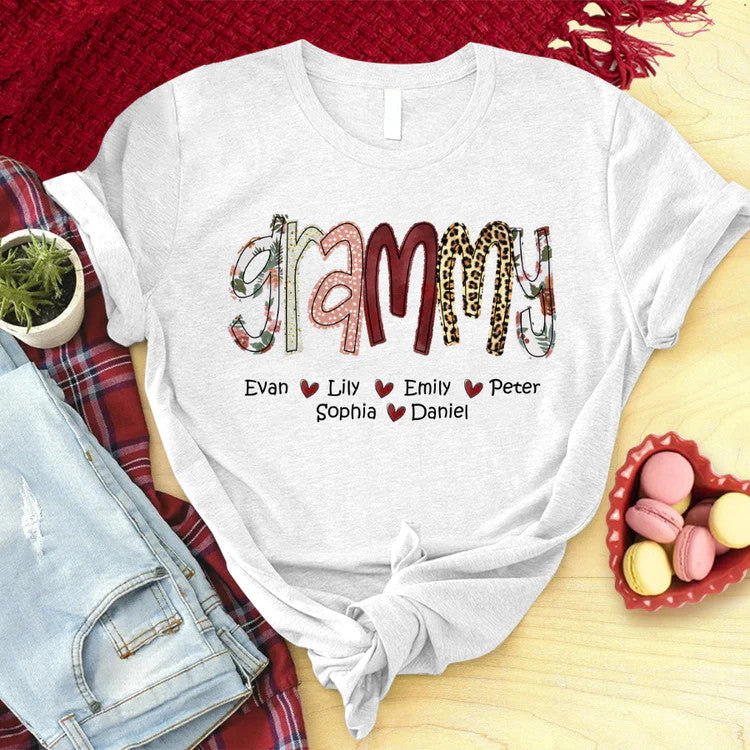 Grammy And Kids Custom T-Shirt, Mother's Day Personalized T-Shirt- Gift For Granma, Mimi, Nana, Grammy