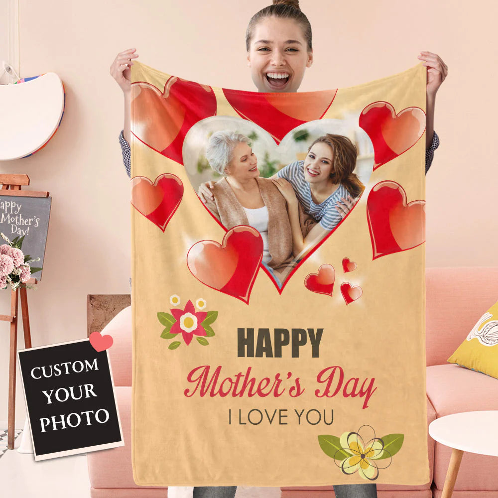 Custom Photo Happy Mother's Day Blanket - Gift For Mom Personalized Blanket - Best Gift For Mother's Day Blanket, Presents For Mom