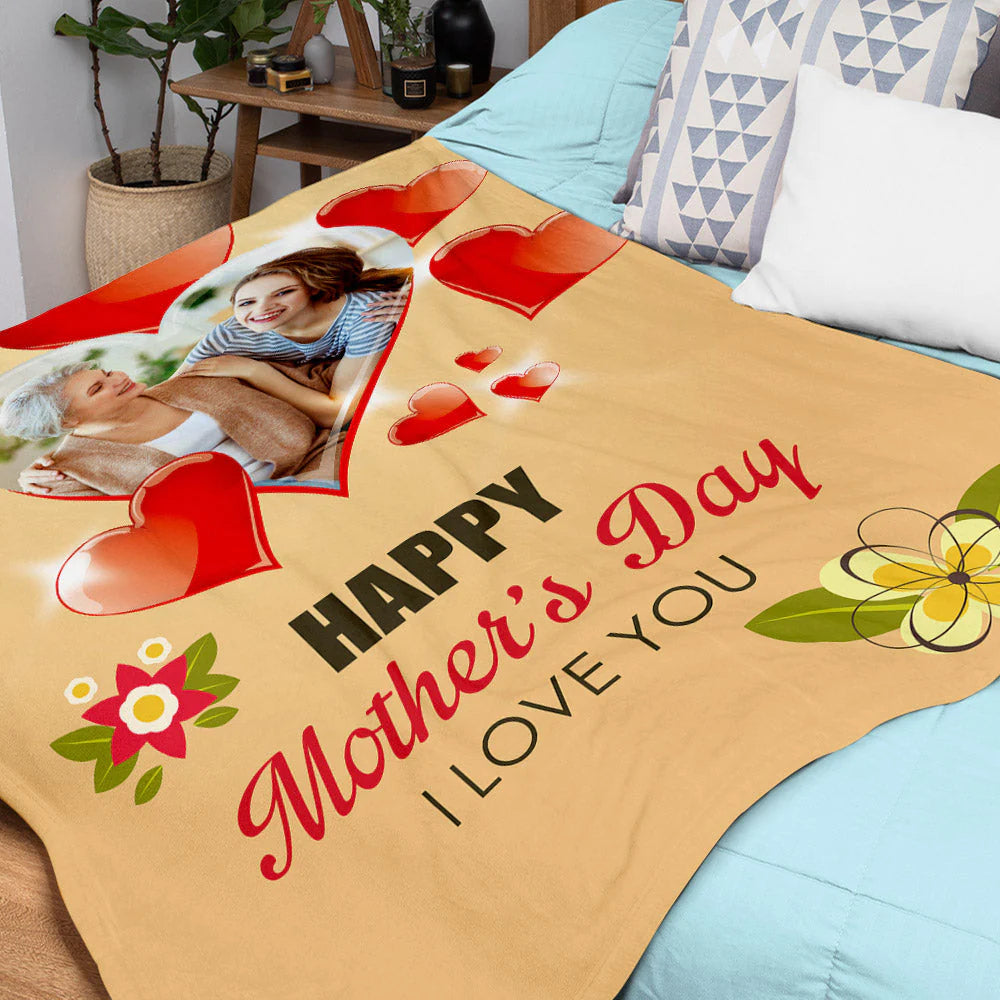 Custom Photo Happy Mother's Day Blanket - Gift For Mom Personalized Blanket - Best Gift For Mother's Day Blanket, Presents For Mom